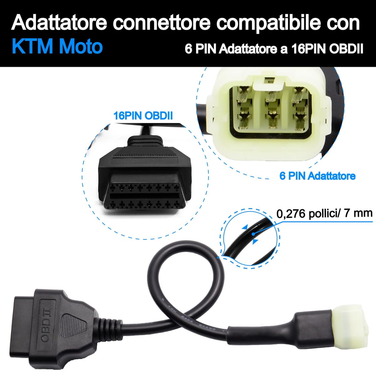 Cavo adattatore diagnostico OBD2 OBDII 6 Pin a 16 Pin compatibile con KTM Moto