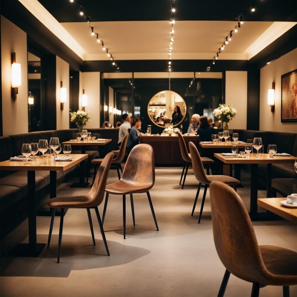 FurnitureR Gastronomie Stuhl Set 4er - Robust, Braun Veloursimitat, Metallkreuzgestell, Feste Höhe, Nicht stapelbar, Für Café & Bistro