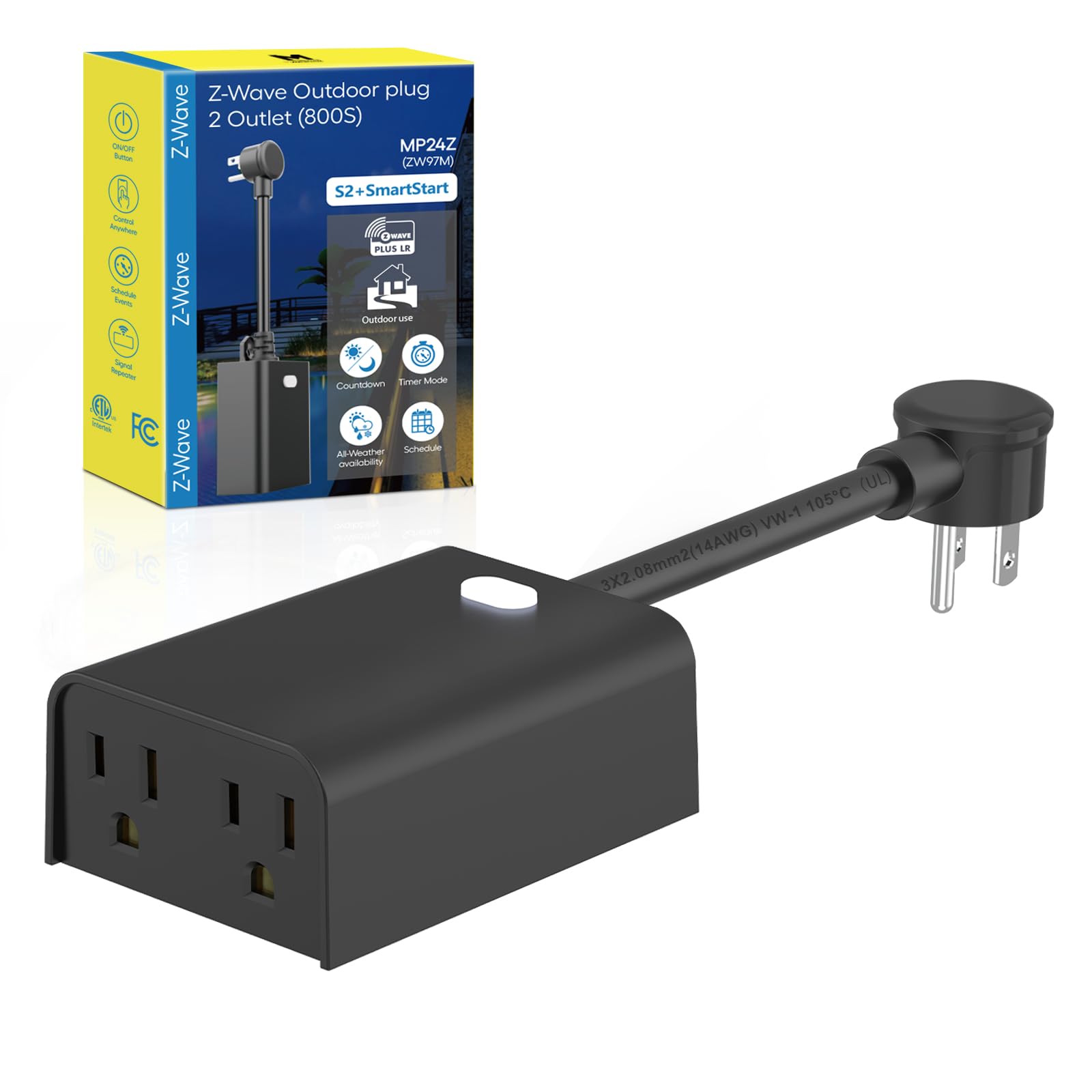 Minoston Z-Wave Plug - 2 Outlets, Waterproof Outdoor Smart Outlet -1