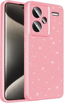 Coverzone Xiaomi Redmi Note 13 Pro Plus 5G ile uyumlu Z-Jelly K l f Kamera Korumal  Simli I lt l  Renkli Parlak Silikon Kapak - A k Pembe