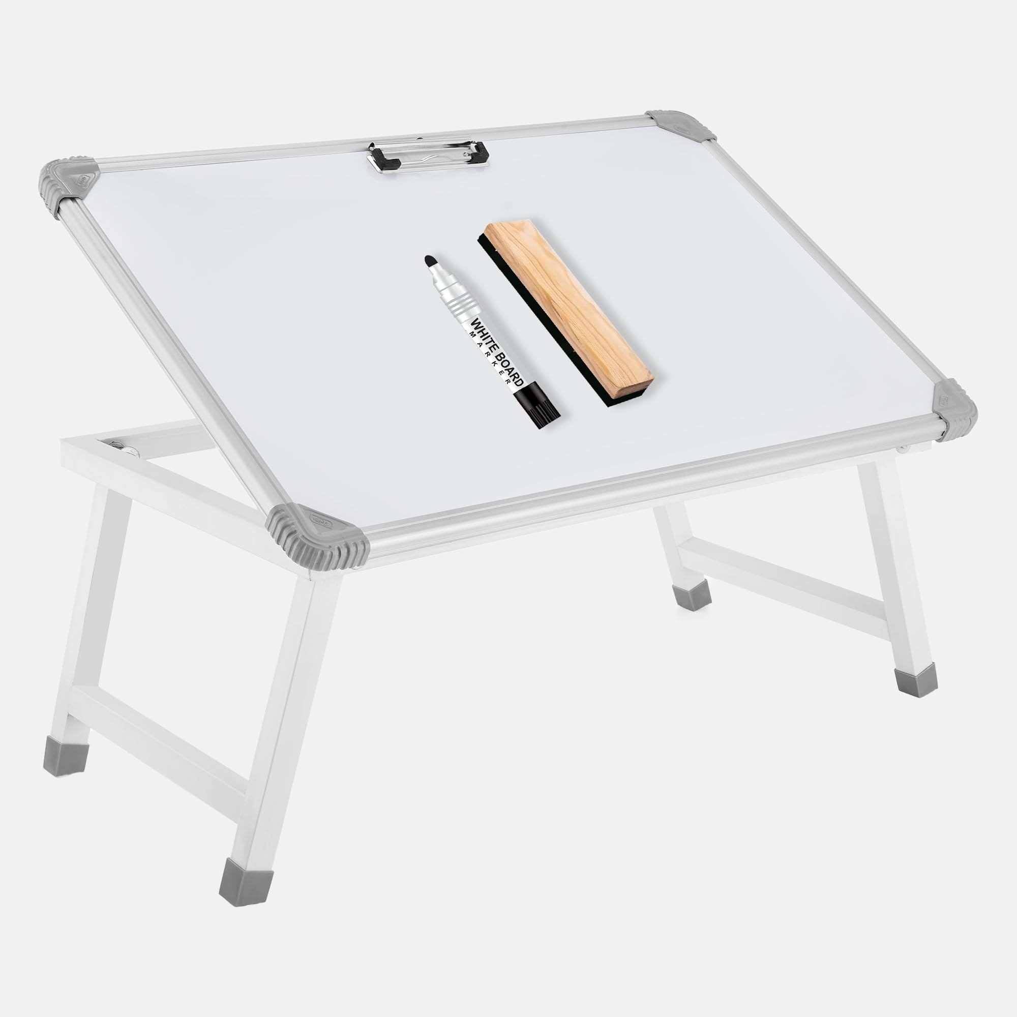Eduway Melamine Multipurpose Portable Whiteboard Study Laptop Table | Portable Desk & Lap Bed Table with Height Adjustable for Kids, Home, Office Presentation,Etc, with 1 Marker 1 Duster:-image-30