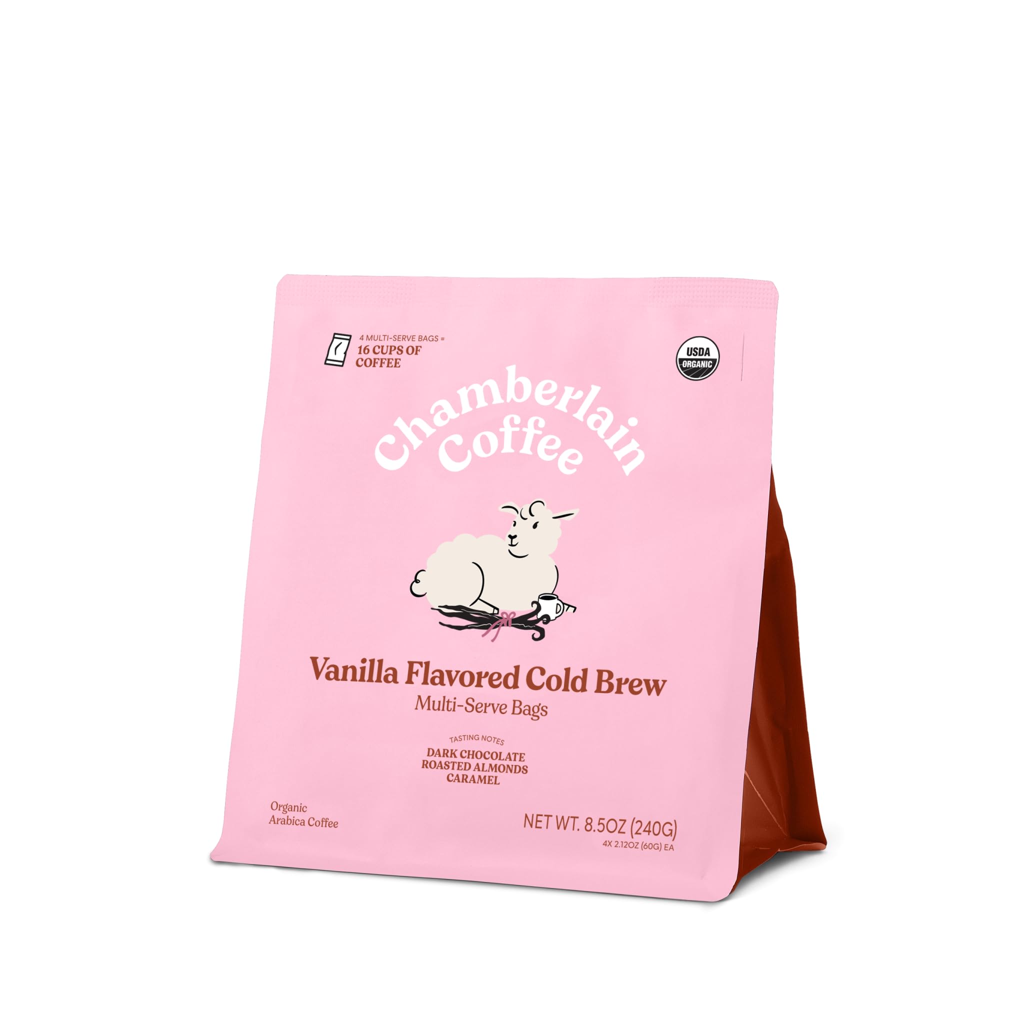 Fluffy Lamb Vanilla Cold Brew Bags - XL Cold Brew Bags - Premeasured, Ready to Brew, Cold Brew Coffee Packs - Contains 4 XL Cold Brew Bags, Makes 4 Cups of Coffee Per Bag