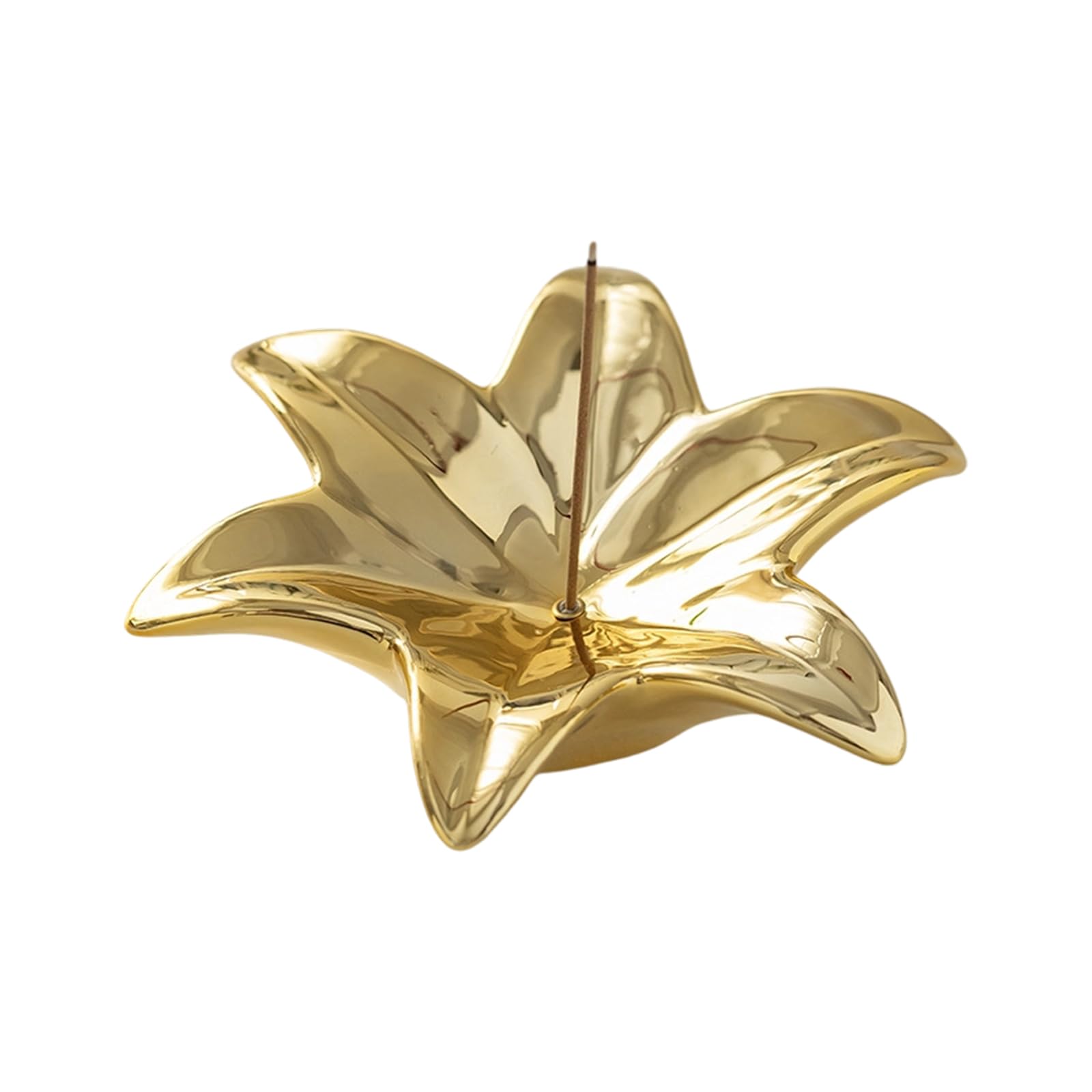 Mekalero Gold Ceramic Scent Stick Tray Flower-Shaped Holder 5.51 X 1.57 In, Decorative Stand For Bedroom Study Shelf Decor Accent Scent Stick Stand Floral Ceramic Tray Home Decor Holder Yoga Room Particle Tabletop