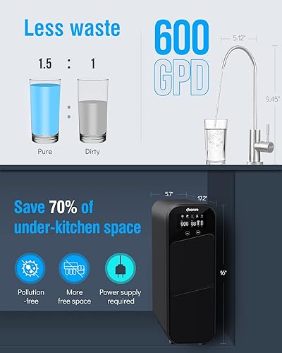 Miniatura 4 de Sistema de filtro de agua RO, ósmosis inversa bajo el sistema de filtración de agua del fregadero 600GPD, 0.0001μm purificadores de agua sin tanque