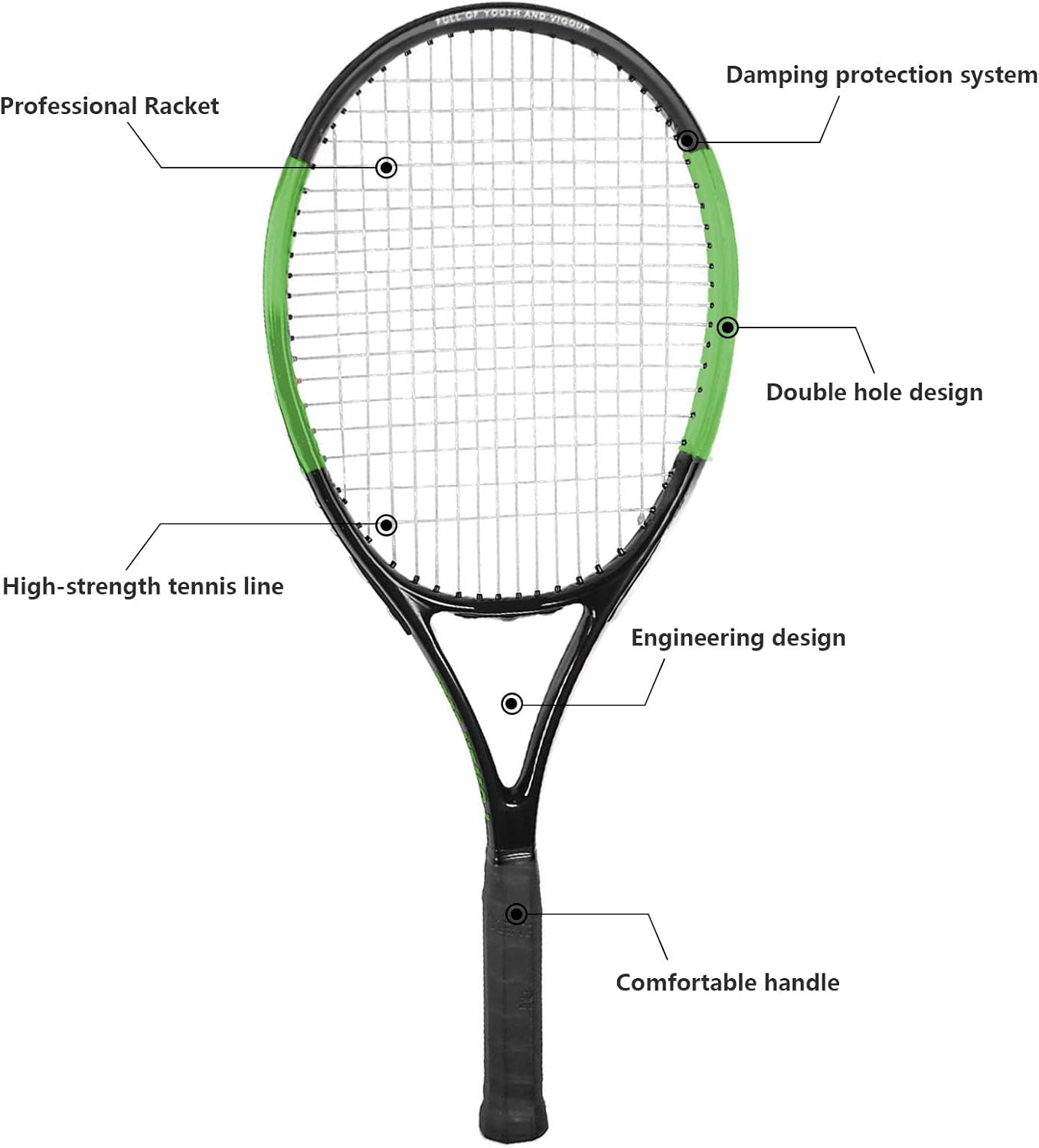 KEVENZ Tennis Racket with Carring Bag,Professional Tennis Racquet for Adults, Light Weight and Shock Proof, Green 620