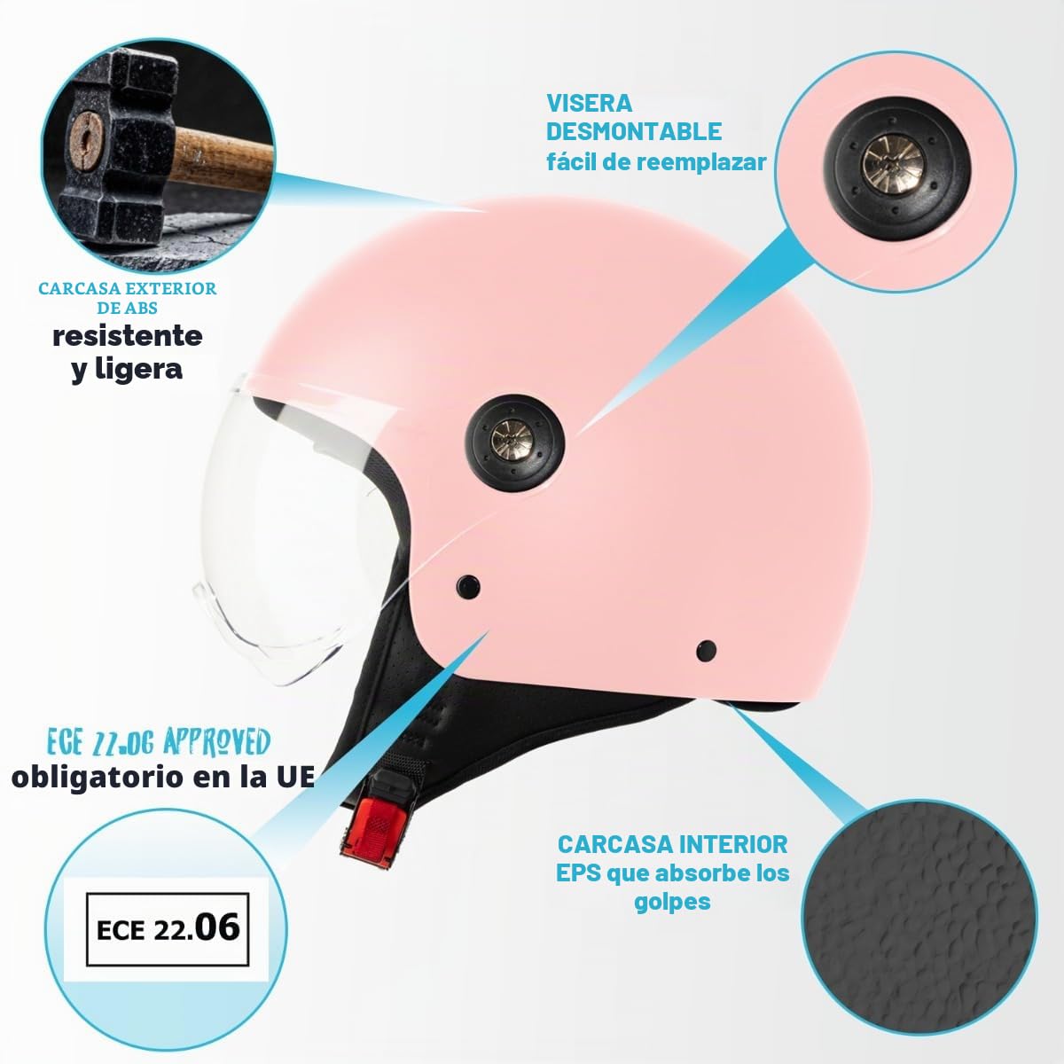 VINZ Duoro Casco Scooter | Casco Jet con Visera | para Moto & Ciclomotor | ECE 22.06 Homologado | En Tamaño XS - XL | para Hombre y Mujer