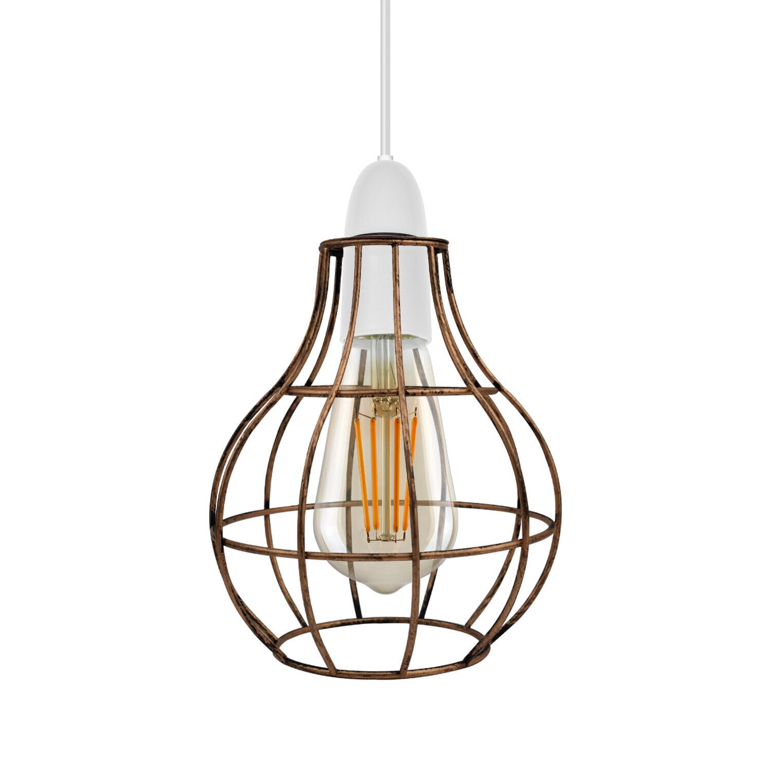Ledsone Vase Shape - Brushed Copper Metal Wire Cage Ceiling Light Shade Easy Fit Pendant Lampshade, Brushed Copper Vase Shape Hanging Lamp Shade For Living Room, Kitchen, Bedroom, Restaurant