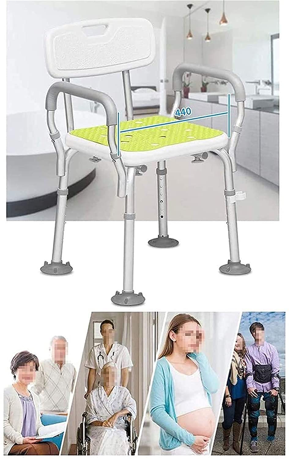 Taburete de Ducha Asiento de Ducha Sillas de Ducha Regulables en Altura con Brazos y Respaldo Asientos de Ducha Baño Seguridad Antideslizante (Azul B) (Blanco B) (Azul C)