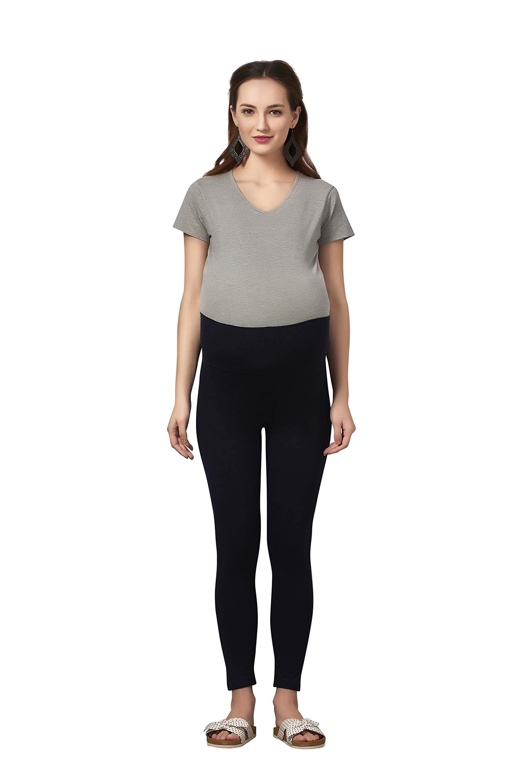 Easy Feed Women's Maternity Leggings - Slim Fit, Cotton, Over-The-Belly Design with Elastic Waistband |Comfortable Pregnancy Pants for Moms-to-Be (Navy Blue, 2XL) - Image 3 thumbnail