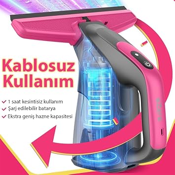 Ezere ClearView Şarjlı Cam Temizleyici Silme Makinesi Mikrofiber Başlıklı, SİYAH