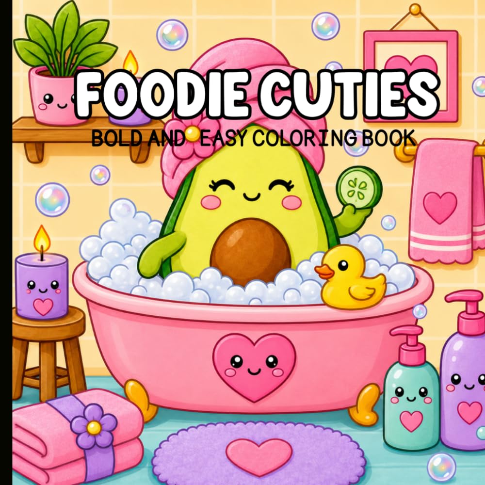 Bold and Easy Foodie Cuties Coloring Book: Cute and Cozy Food Characters for Stress Relief and Relaxation.