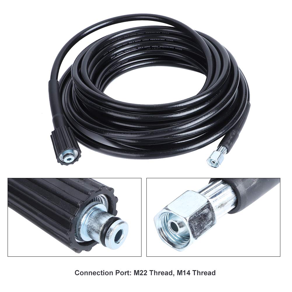 GOTOTOP Manguera de limpieza de tuberías de alta presión de 10 m, 400 bares con rosca M14 x M22, acero inoxidable PVC, resistente al desgaste, para K2 K3, ideal para limpieza y desagüe de coches