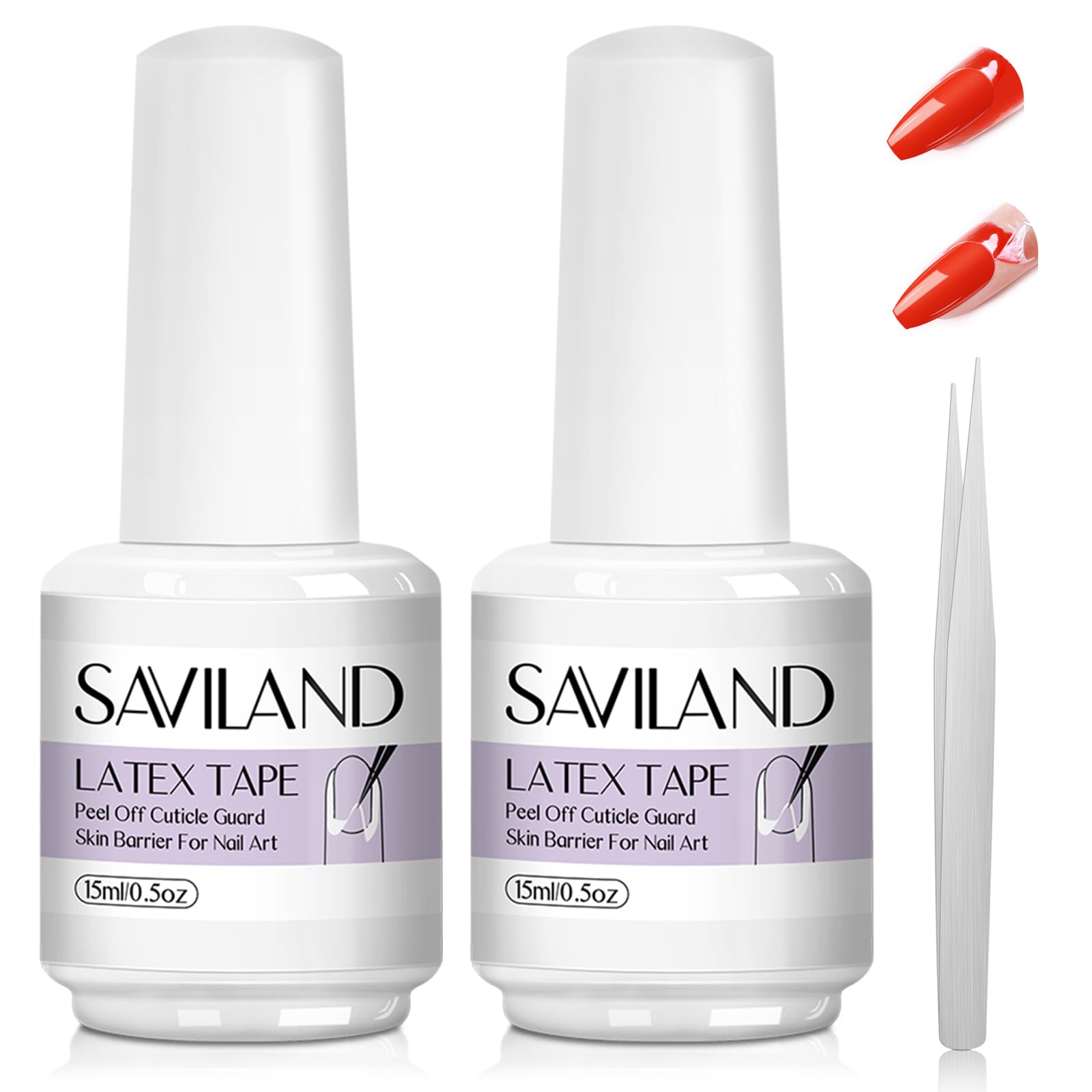 SAVILAND 2PCS Liquid Latex for Nails: 30ML Liquid Latex Peel Off Nail Polish Cuticle Guard for Gel Polish with Tweezers Nails Poli