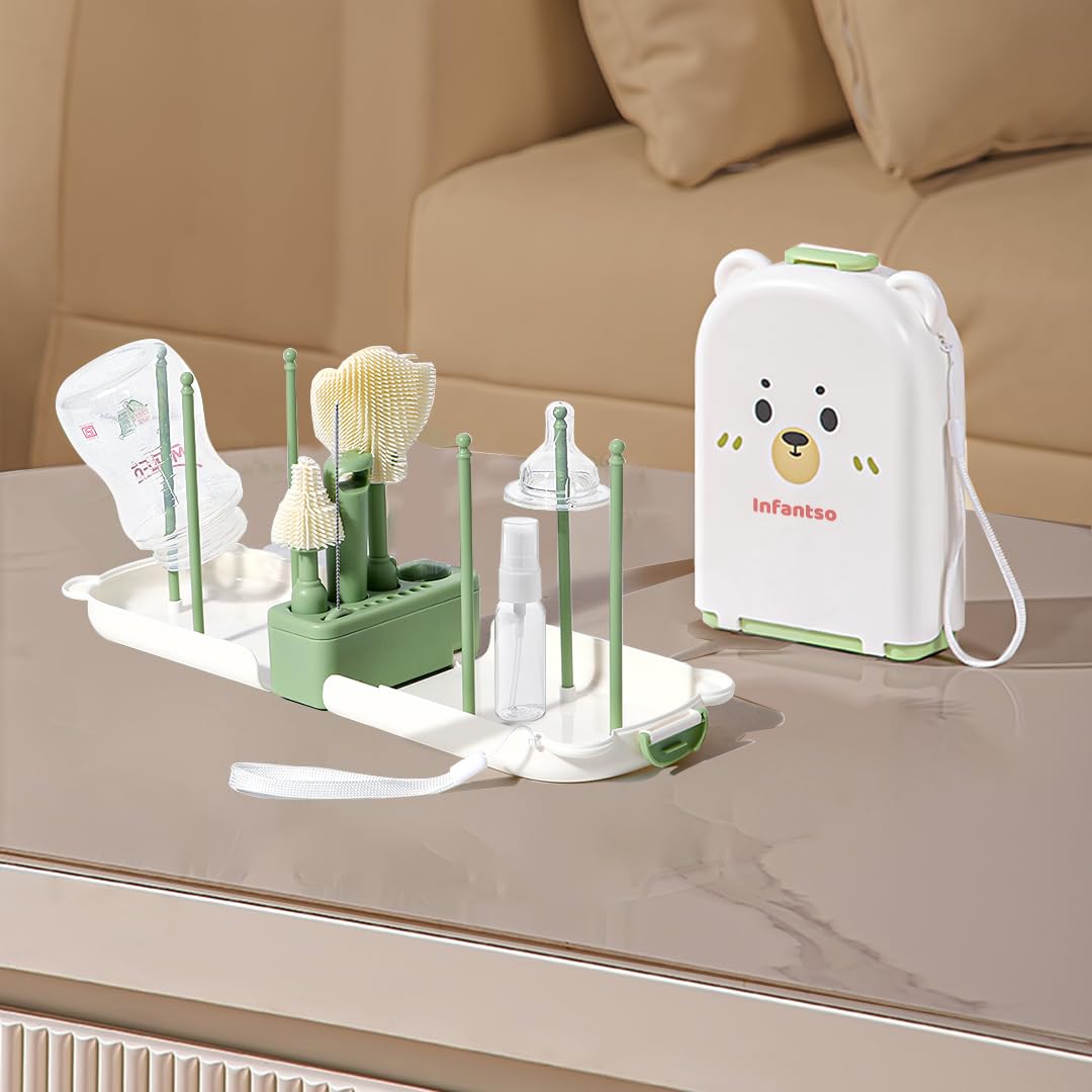 Infantso Foam-O 6-in-1 Baby Bottle Cleaning Brush Set – Feeding Bottle Cleaner Kit for Newborn Essentials with Pacifier Brush, Straw Brush, Drying Rack & Soap Dispenser | BPA-Free Silicone Bristles-image-35