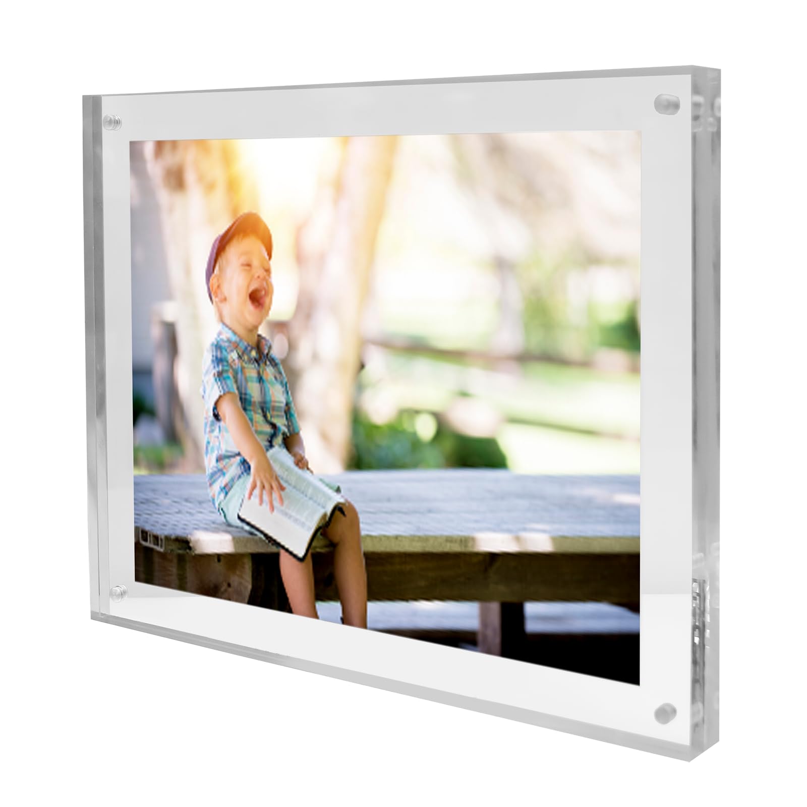 Freestanding Polished Clear Acrylic Magnetic Photo Frame with Clear Border in 8 Sizes (DSTF+) (6" x 4")
