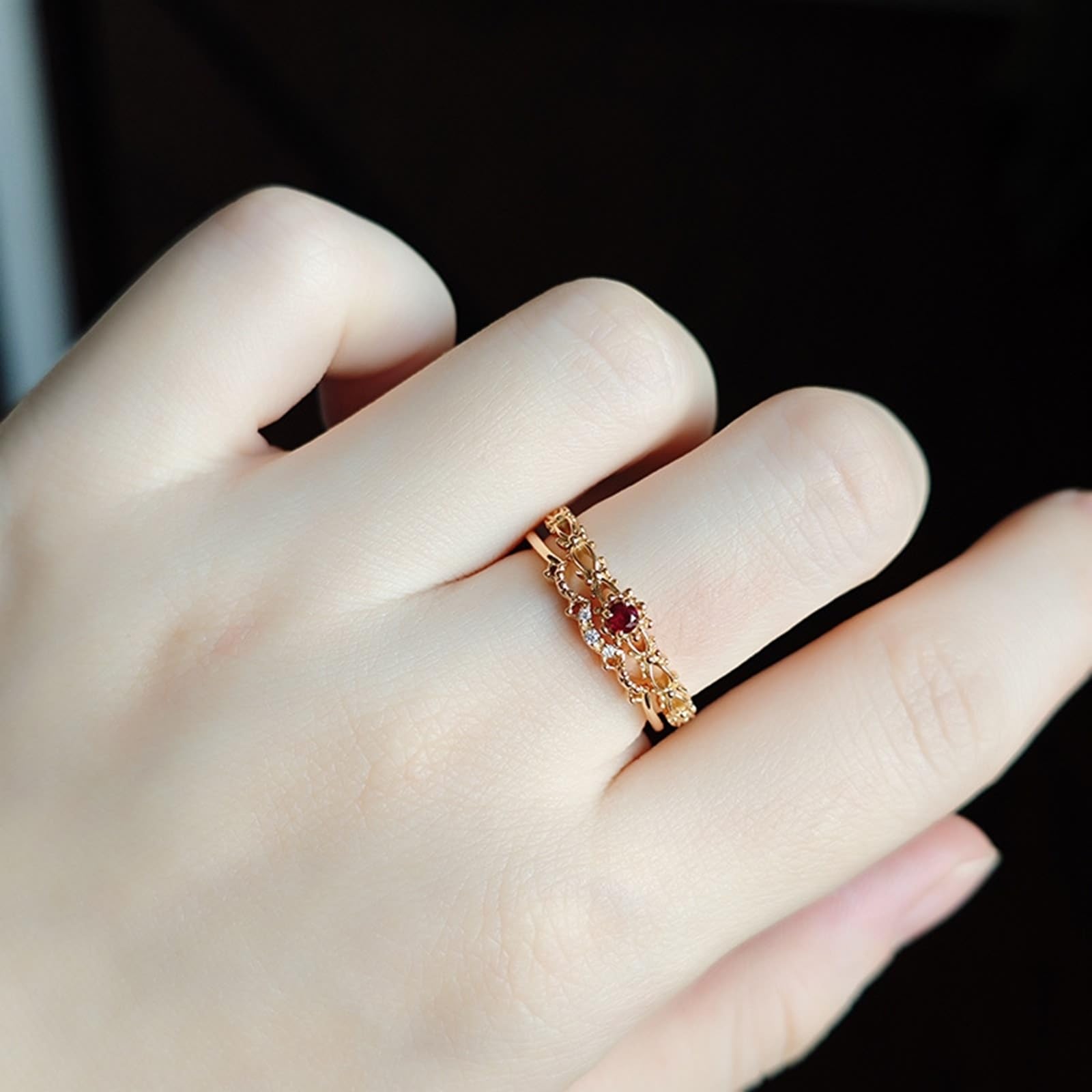 Anillo de compromiso de oro amarillo Au 375/585/750 con rubí de laboratorio, clásico, retro
