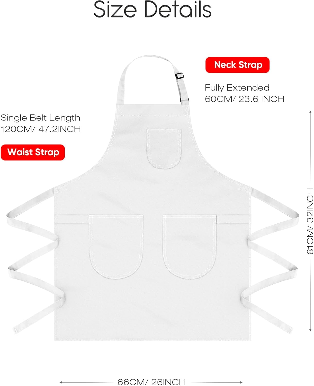 Unisex Apron with Pockets for Cooking, Salon & Art - 100% Cotton Adult Kitchen, Chef, Stylist Apron (White) - Image 2