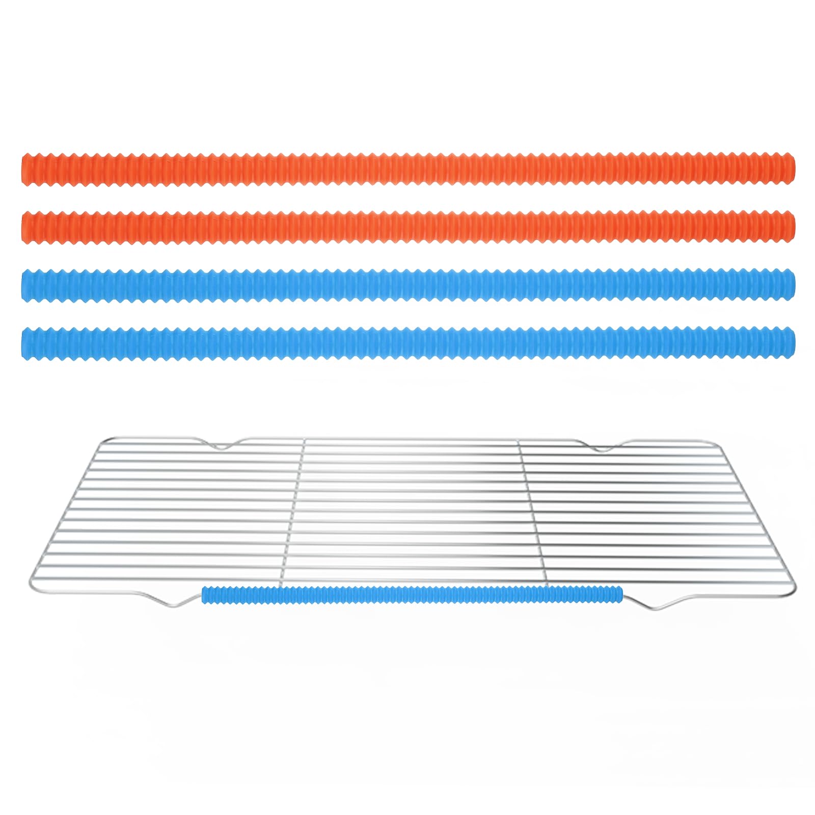 sourcing map 4Pcs Oven Rack Shields, 35cm / 13.8" Heat Resistant Silicone Oven Guards for Racks Edge Protector Guards Against Burns Kitchen Safety Accessories, Sky Blue, Orange