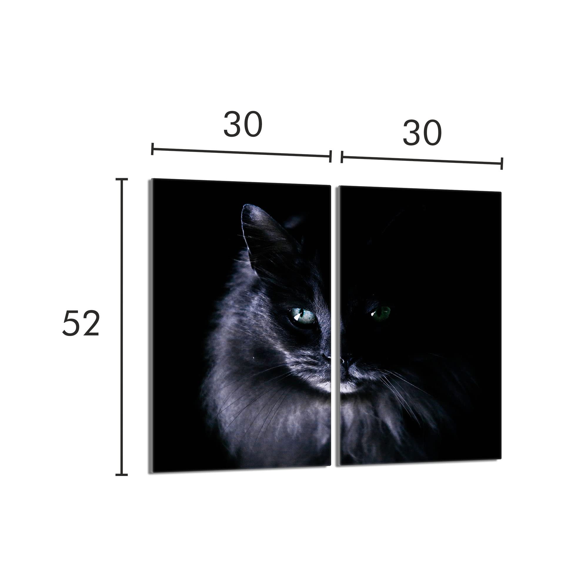 Tabla de cortar decorativa de cristal templado y cubre vitro, Placa protectora de vitrocerámica 30 x 52 cm 2 piezas, para inducción, protección contra salpicaduras, decoración, GATO