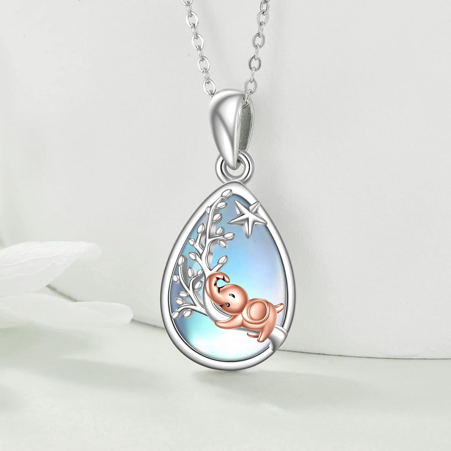 Collar De Plata De Ley 925 Con Piedra Lunar Y Filigrana YAFEINI - Para