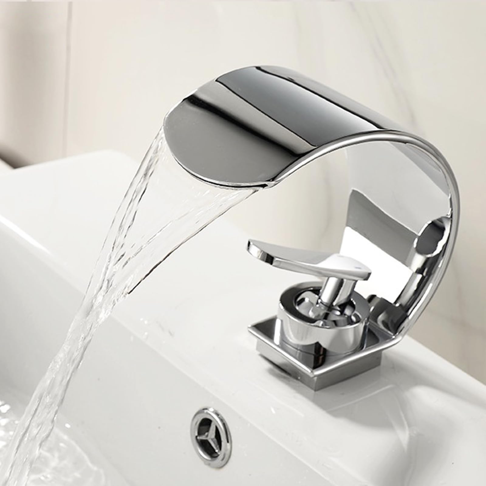 ANVLOJRIH Basin Taps Mixer Waterfall Bathroom Sink Tap, Hot and Cold Brass Waterfall Bathroom Basin Mixer Tap for Washbasins Chrome
