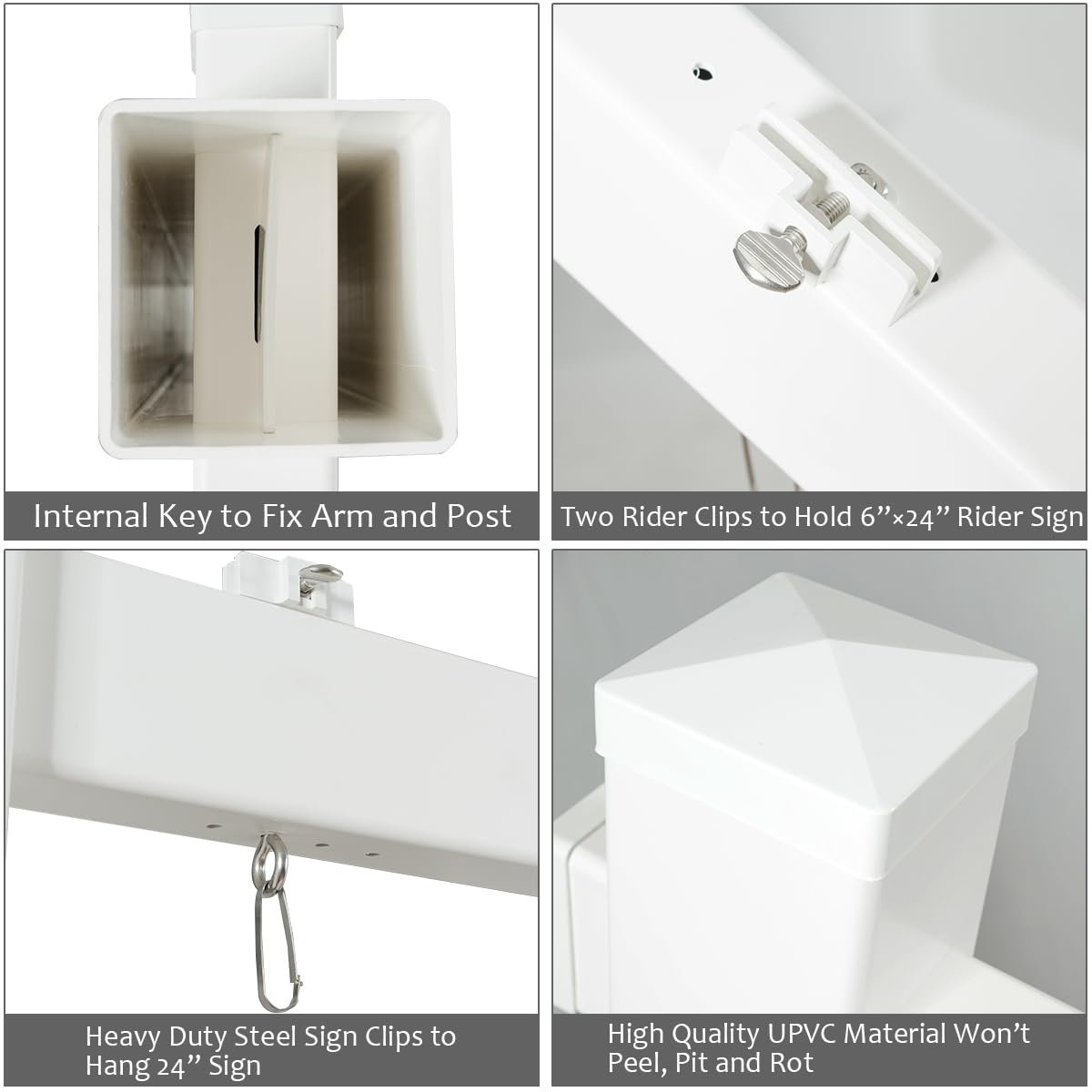 GIANTEX Soporte de Carteles de 183cm, Poste de Letrero de Inmobiliaria de UPVC con Estaca de Metal, Abrazaderas, Soporte de Señal para Venta de Casa, Alquiler, Señalización en Granjas (Blanco)
