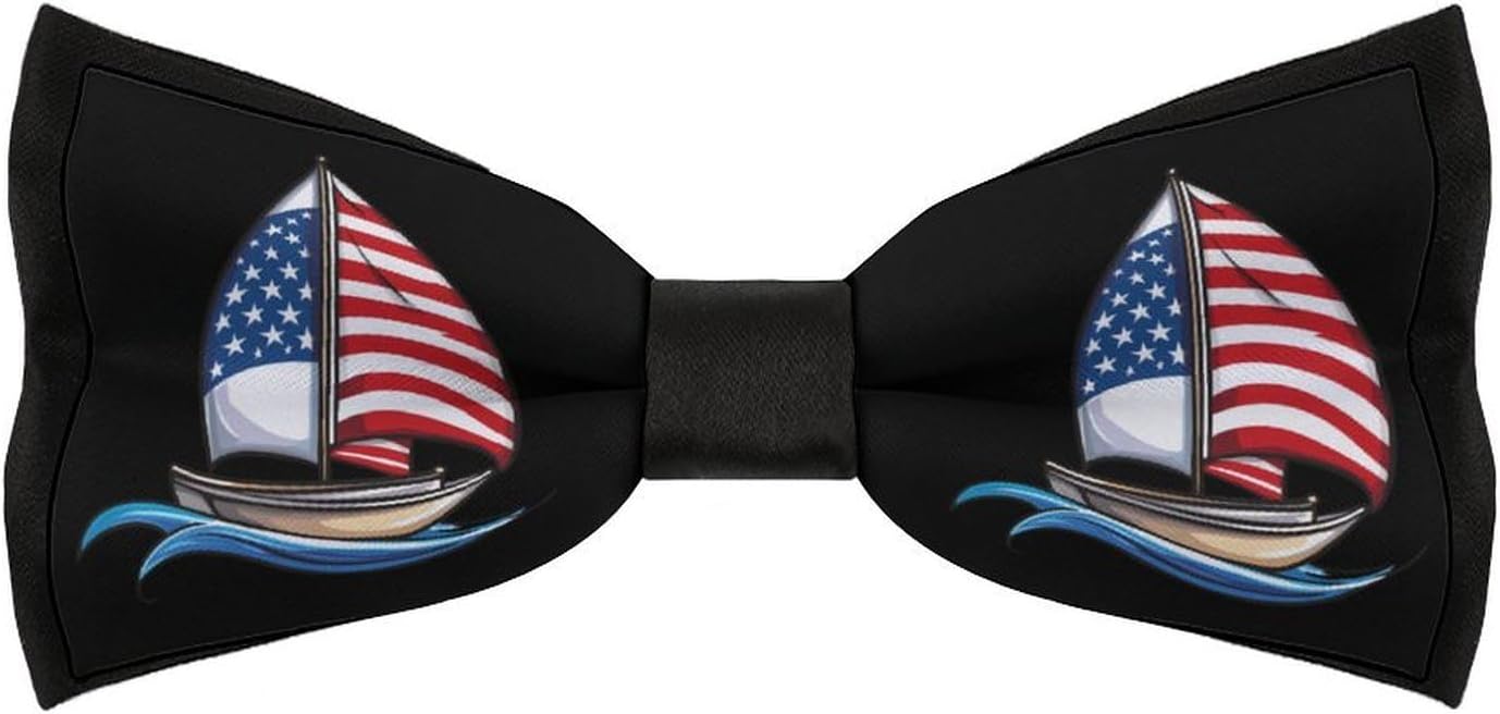 Sailboat Flag of USA Sailing Bow Ties for Men Fun Printed Pre Tied Adjustable Bowtie for Party Wedding