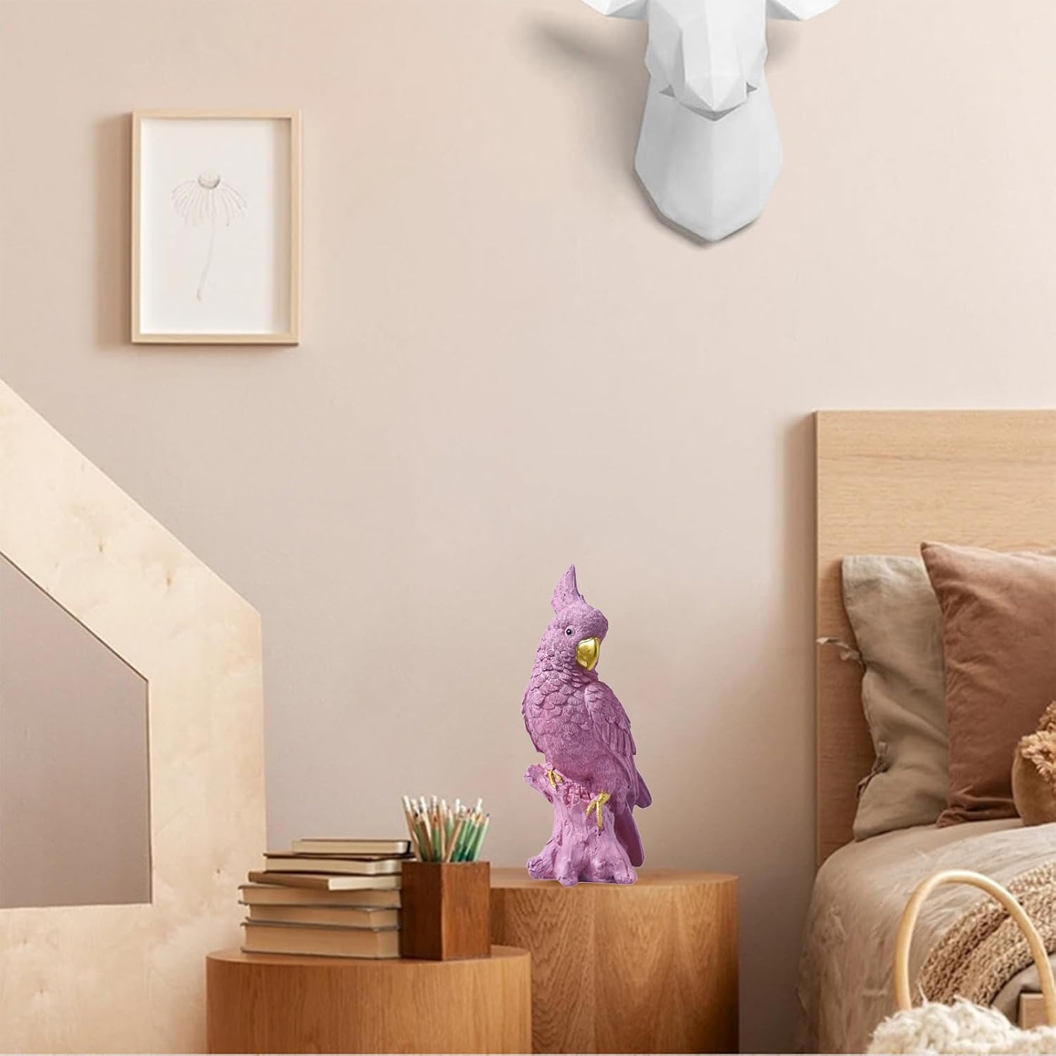 Elegant Parrot Statue Resin Bird Sculpture,for Home Decor, Animal Statues for Bookshelf, Table, Entryway, Fireplace, Indoor Outdoor Parrot Figurine Gift for Parrot Collector,Green,A