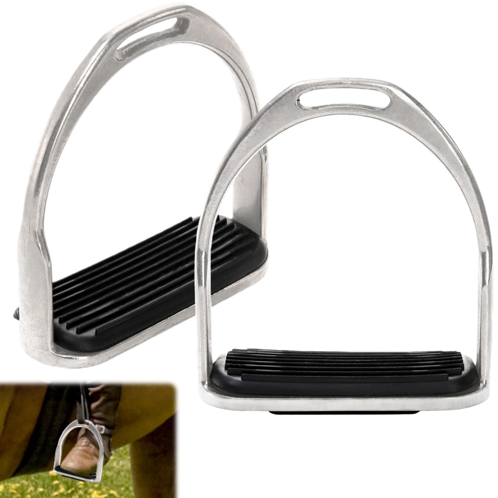 2 Pack Horse Riding Stirrups, Metal Horse Saddle Stirrup with Rubber Pad, Safety Knee Ankle Protection Saddle Pain Stress Relief, Stirrup Irons for Trail Riding Training Beginners