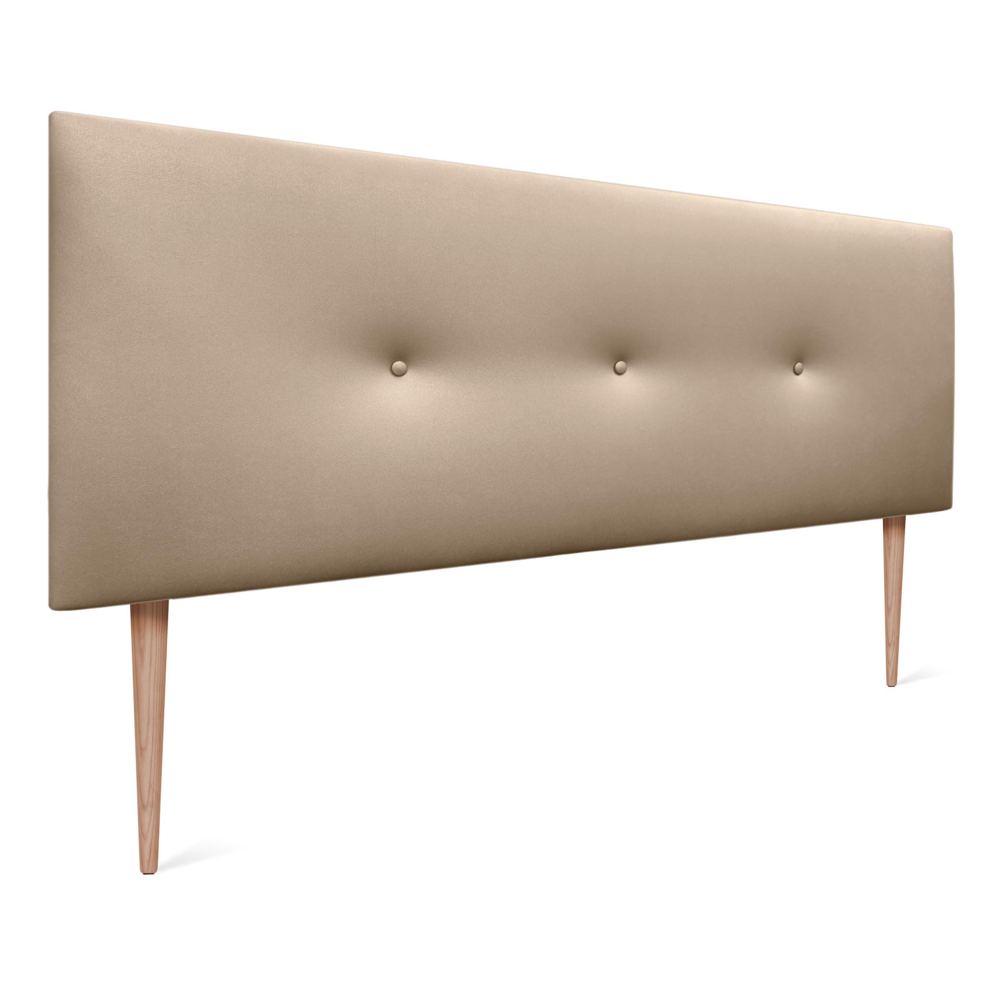 DHOME Smooth Leatherette or Acualine Fabric Headboard with Buttons and Legs Upholstered High-End Luxury Headboard for Bed Bedroom Modern Quilted (Champagne Leatherette, 150 x 105 cm (Beds 150/160))