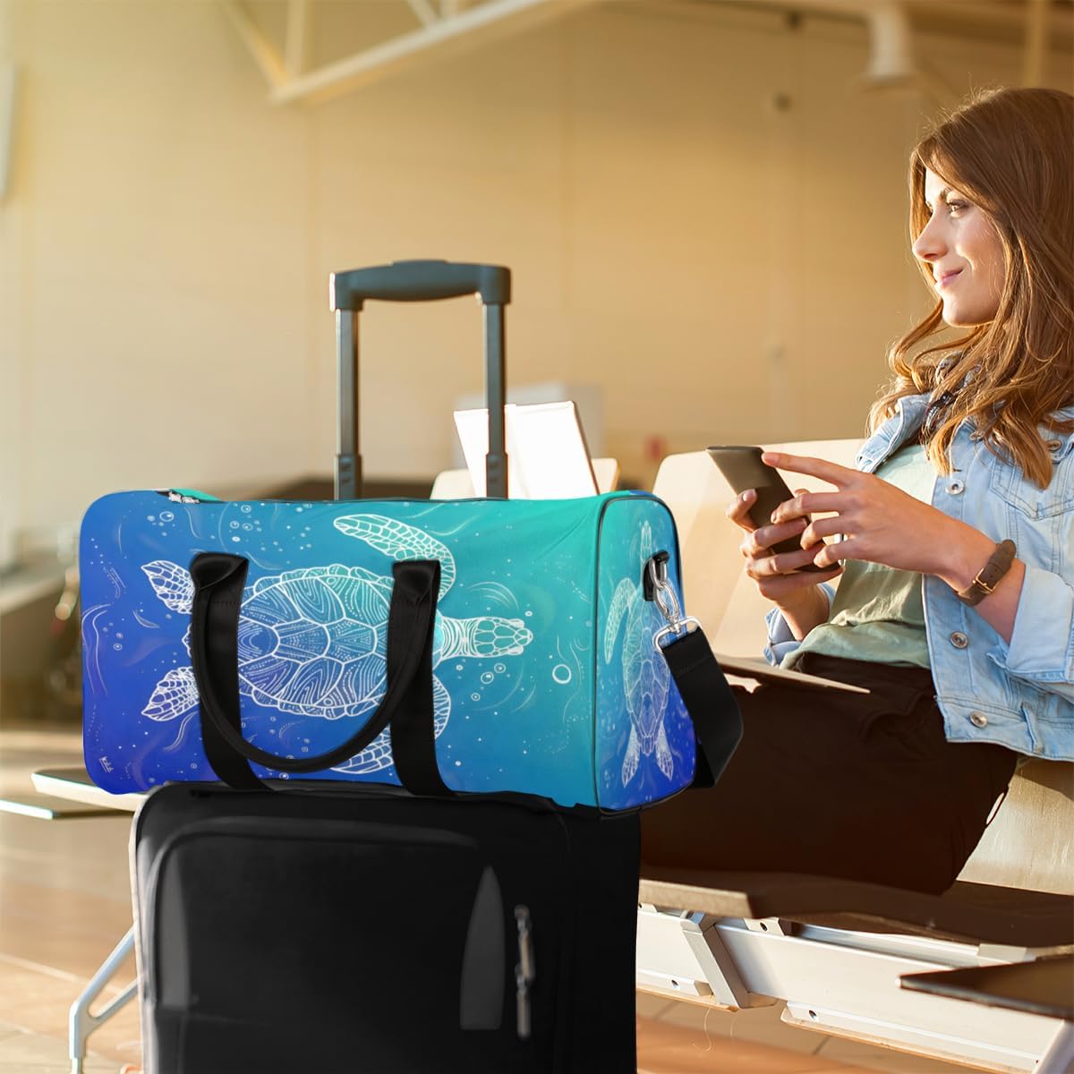Sea Turtle Coral Travel Duffel Bag Sport Gym Bag Weekender Overnight Bag carry on bag Training Shoulder for Women Men Boys Girls