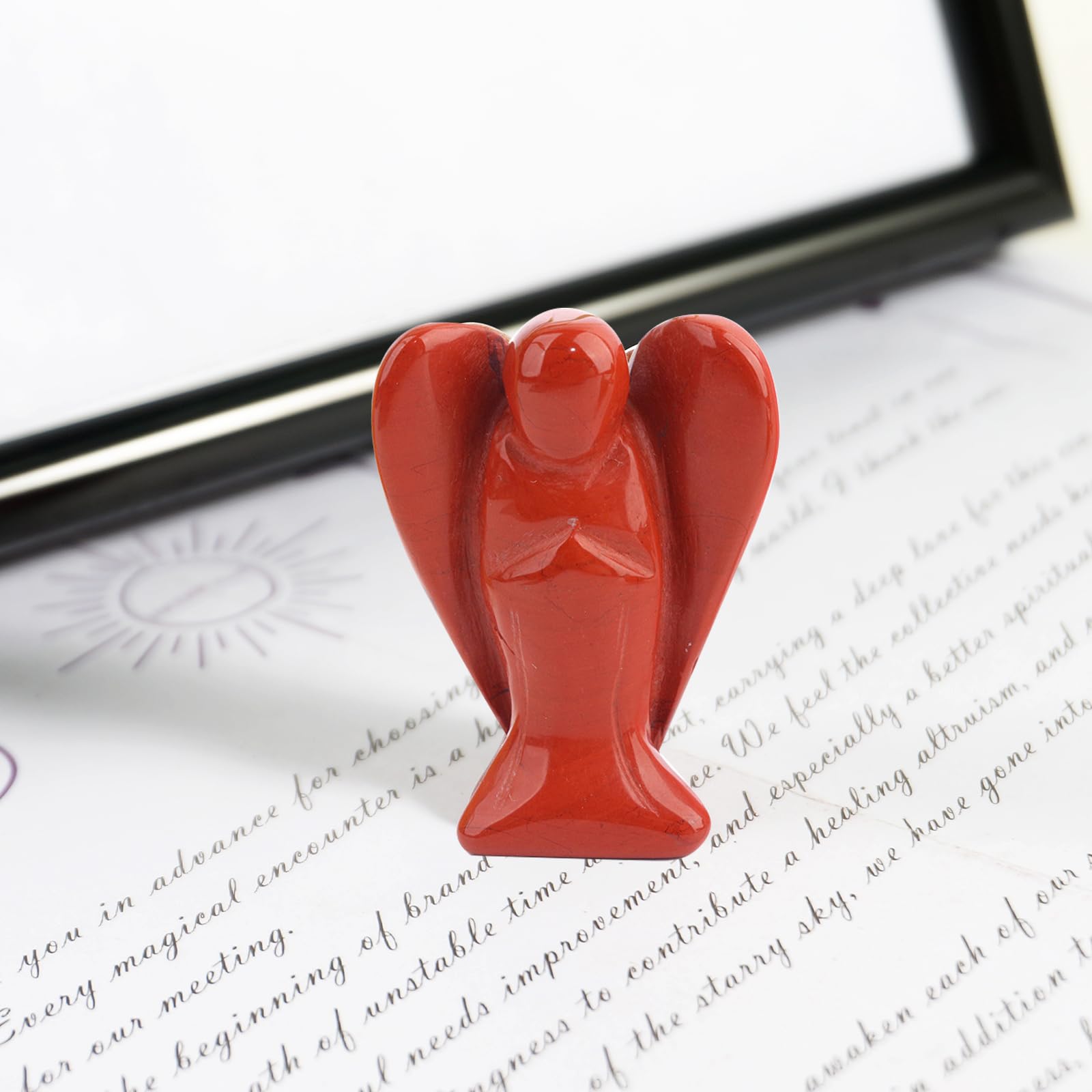 soulnioi 1.5" Natural Healing Crystal Gem Statue Guardian Angel Figurine for Home Room Decoration Ornament (Red Jasper) - Image 2