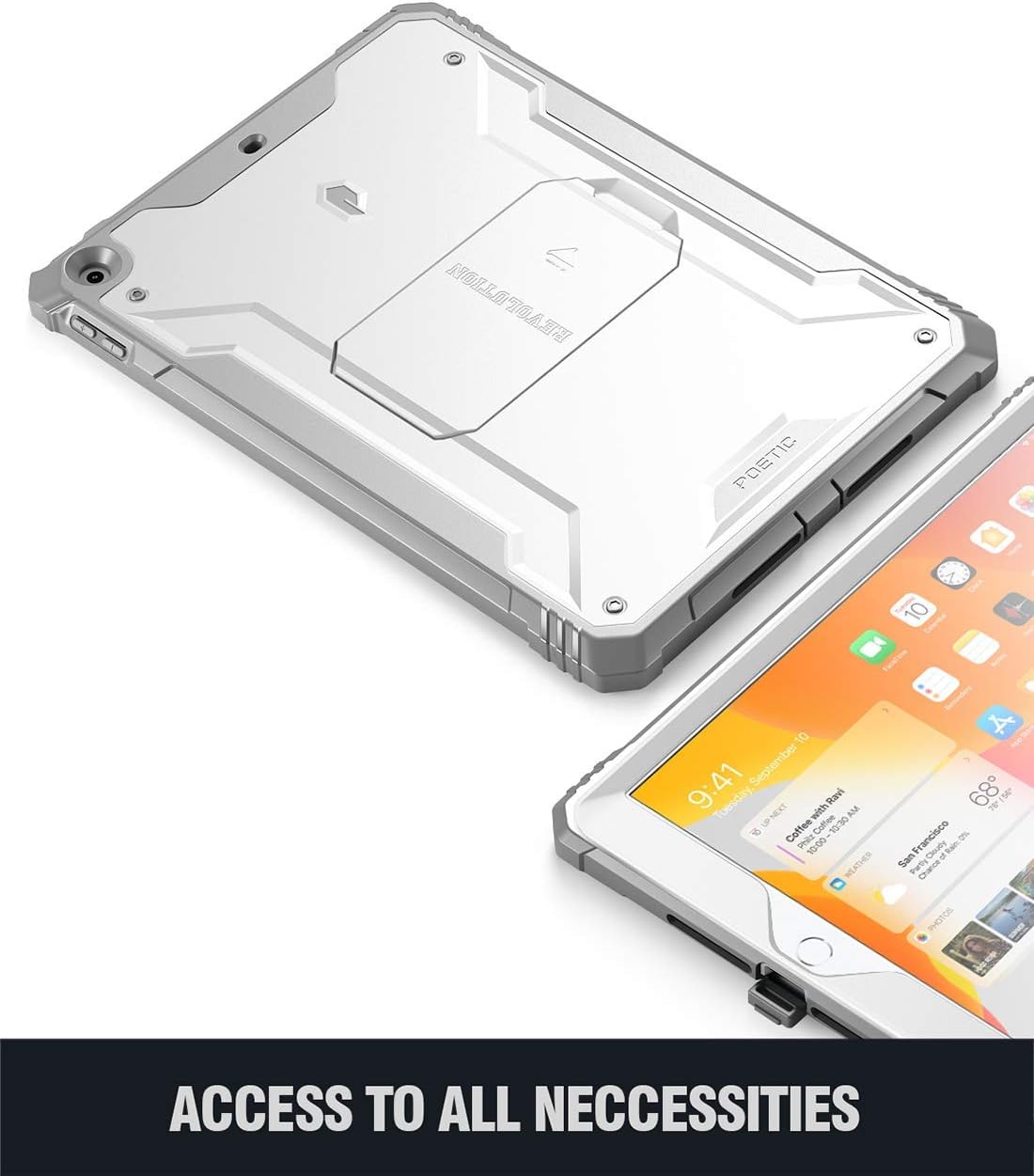 Black Friday - 80% OFF Poetic Revolution Case Designed for iPad 10.2 9th Generation (2021) / 8th Gen (2020) /7th Gen (2019) Case, Full-Body Rugged Shockproof Protective Cover with Kickstand Built-in Screen Protector, White