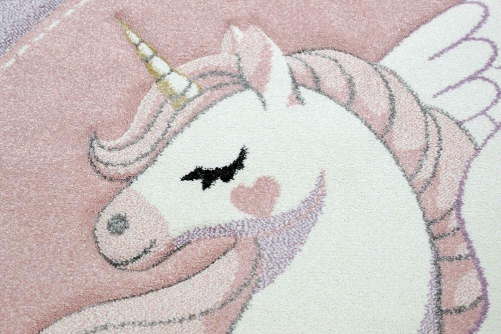 CARPETIA Tapis de Jeu Chambre d'enfant Arc-en-Ciel Licorne Nuages en crème Rose - très résistant & antisalissure Größe 120x170 cm