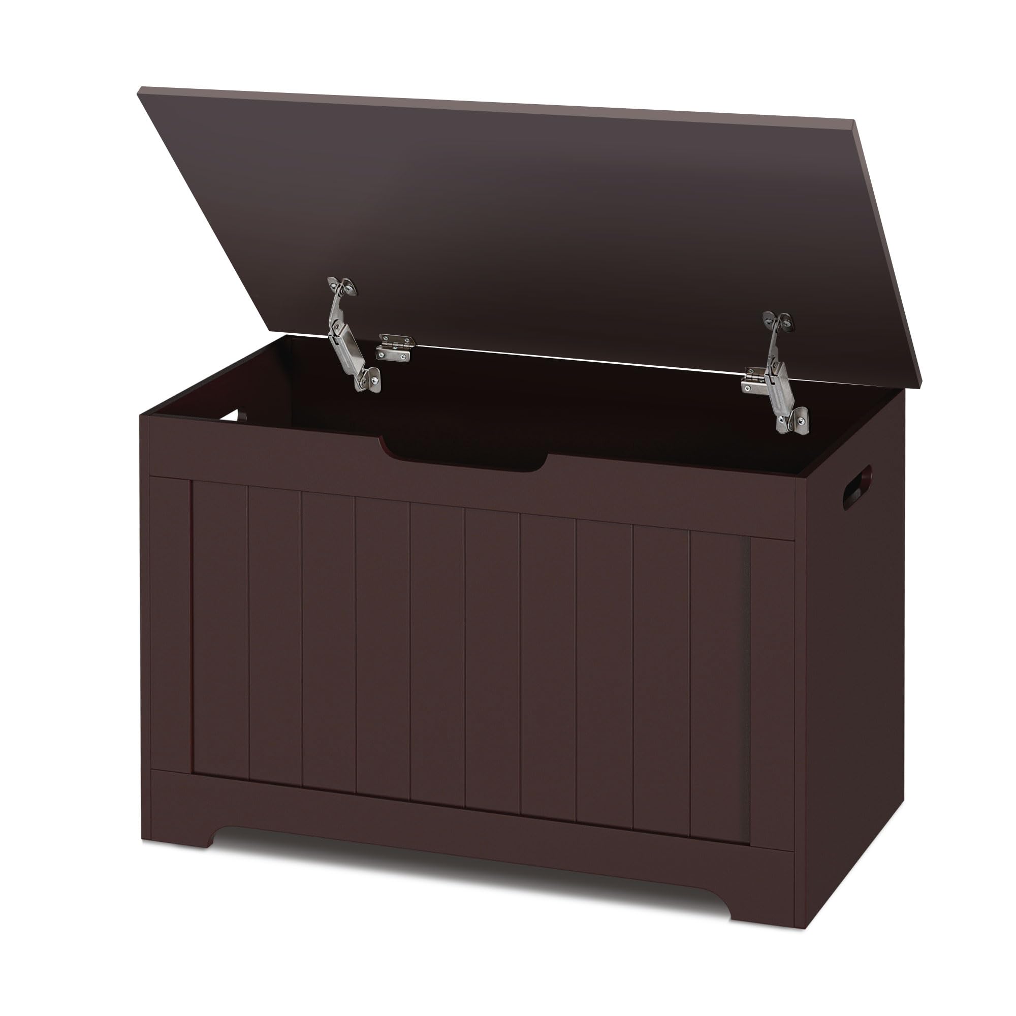 Storage Chest, 30 inches Toy Chest Box Organizer with 2 Safety Hinges, Wooden Entryway Storage Bench, Brown