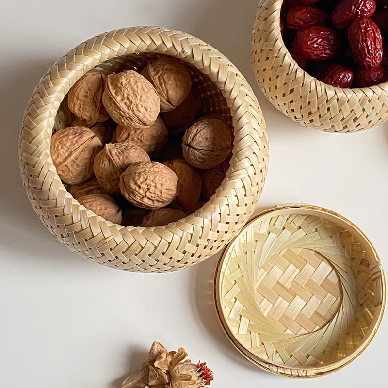Petits paniers décoratifs avec couvercle boîte de rangement tressée maison - 8