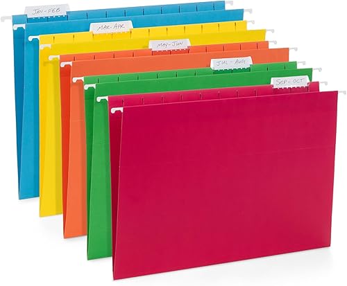 Blue Summit Supplies 25 carpetas de archivos colgantes, tamaño carta, colores surtidos, insertos de pestañas ajustables de corte 15, diseñadas para