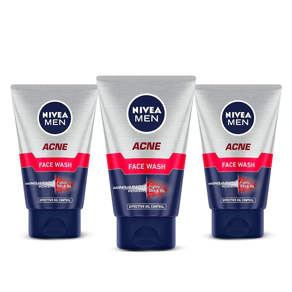 NIVEA Men Acne Face Wash | With Magnolia Bark Extracts for 12Hr Oil Control | Fights Dirt | For Oily Skin 100gm (Pack of