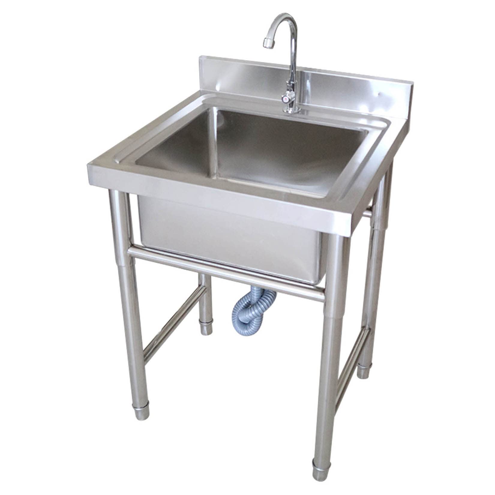 HCZKIUJY Kitchen Utility Sink,Single Bowl Stainless Steel Kitchen Sink, Commercial Restaurant Sink with Faucet, Freestanding Prep Utility for Indoor + Outdoor, Silver (23.6x23.6x31.4in)