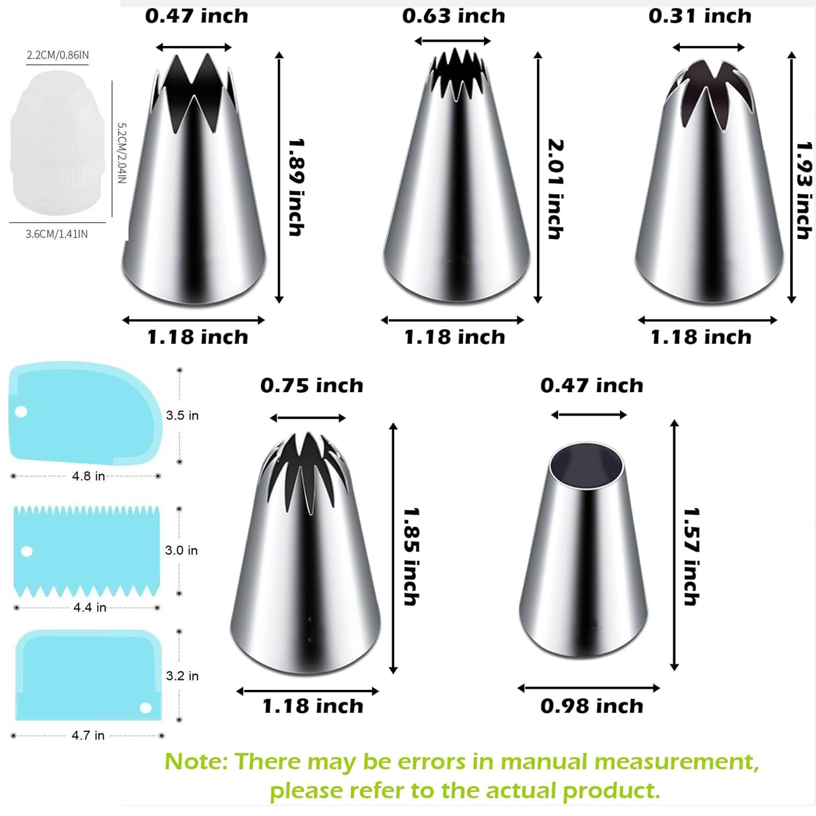 17 puntas de tubería extra grandes, kit de tuberías de acero inoxidable, puntas de pastelería profesionales, bolsas de tuberías reutilizables y decorar la boquilla de glaseado, puntas de 7