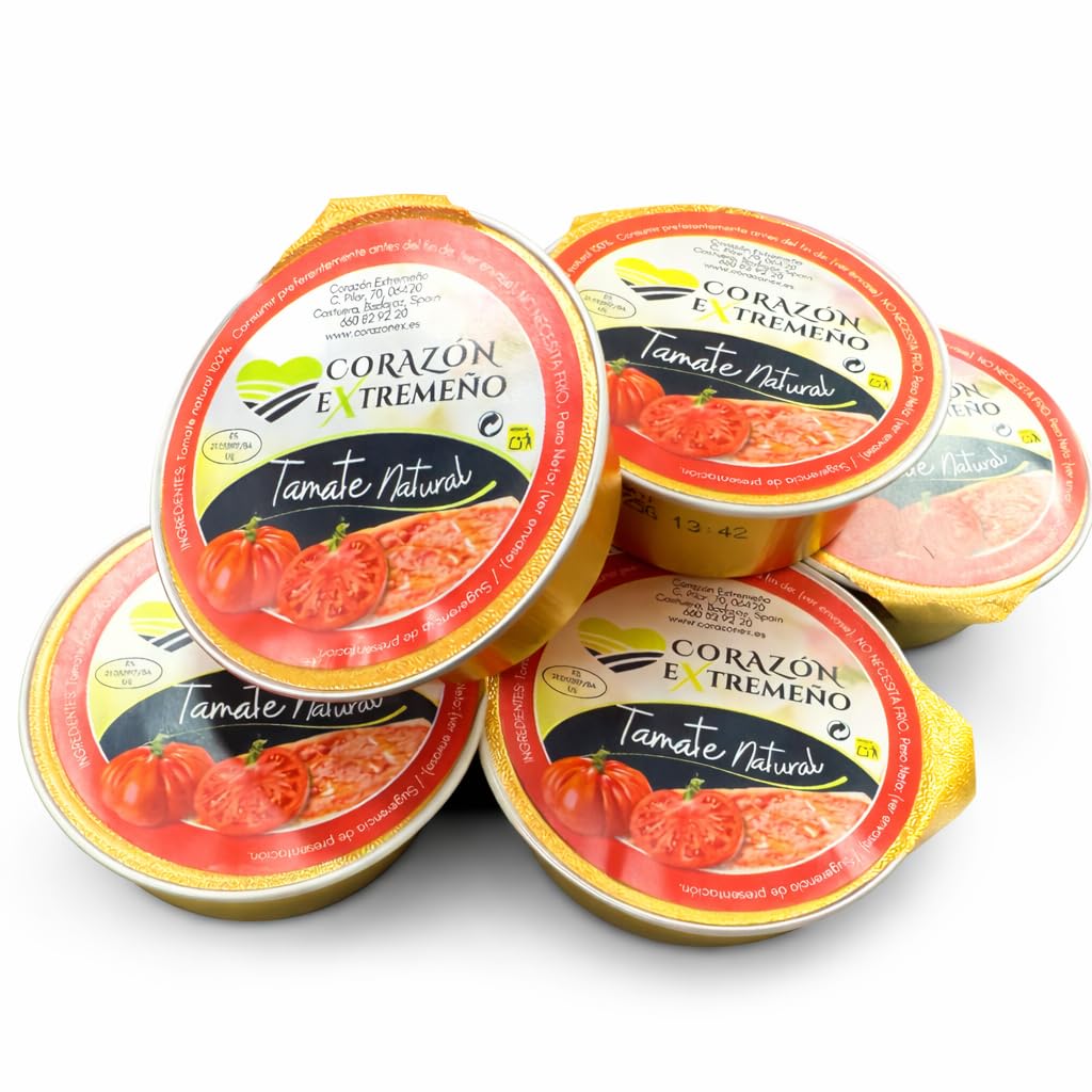 CORAZON EXTREMEÑO Tomate Natural Rallado Monodosis 30x25g | 100% Tomate Natural | Sin Conservantes ni Colorantes | Sin Gluten ni Lactosa | Ideal para Tostadas y Hostelería | Entrega en 24h