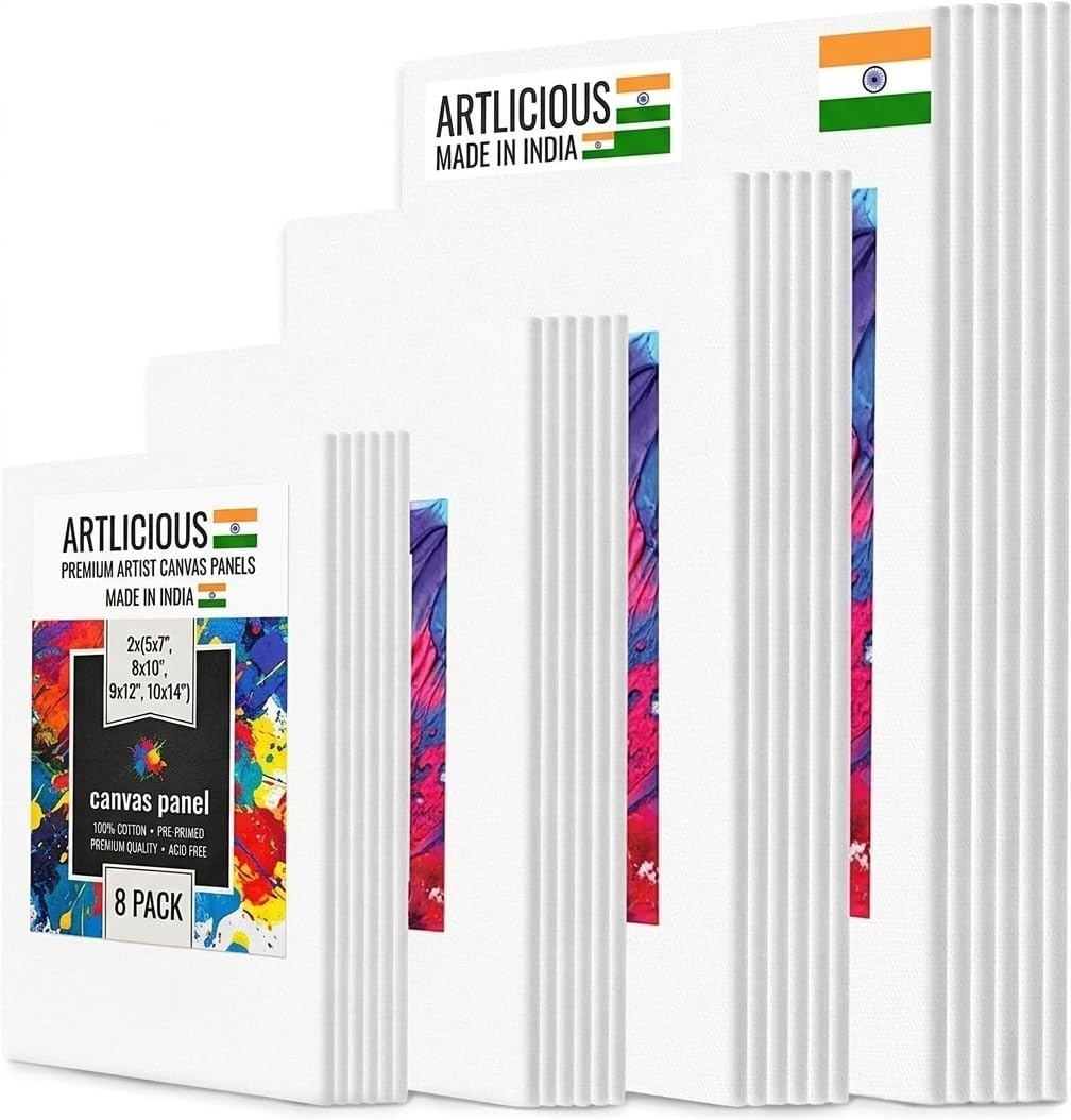 Cotton Canvas Board for Oil Acrylic Painting Set (1X(5x7, 8x10, 9x12, 10x14), Primed White Blank- Artist Canvas Boards for Painting (pavk of 8pc)-image-38