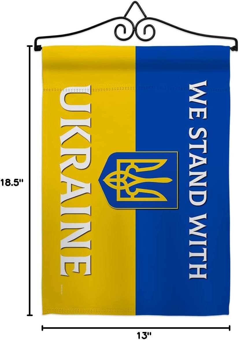 Stand With Ukraine Garden Flag Set Wall Hanger Support Cause BLM Anti Racism Justice Revolution Movement Equality Social Small Decorative Gift Yard House Banner Made In USA 13 X 18.5