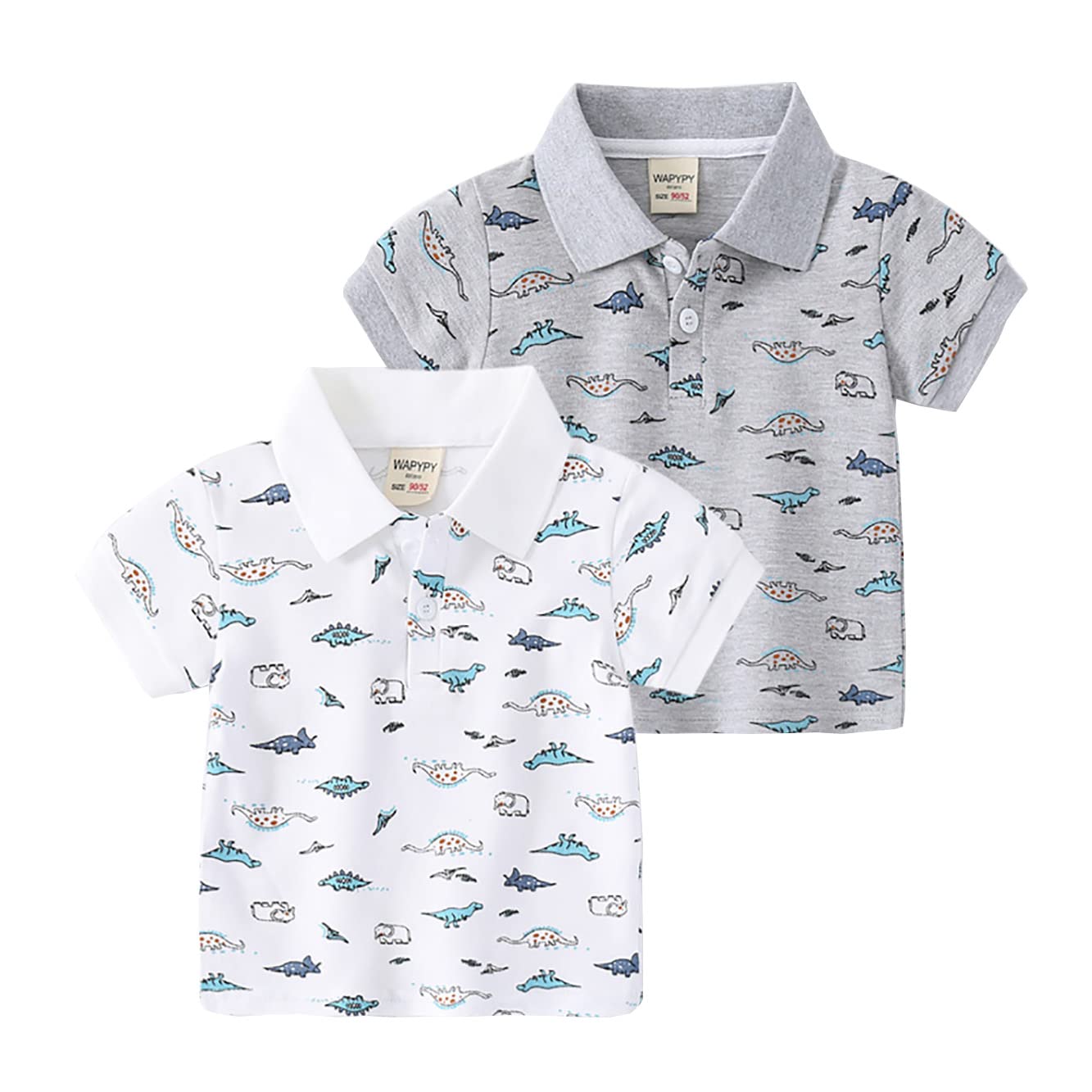 Lot de 2 polos pour garçons de 2 à 6 ans - Dinosaure - Voiture - Manches courtes