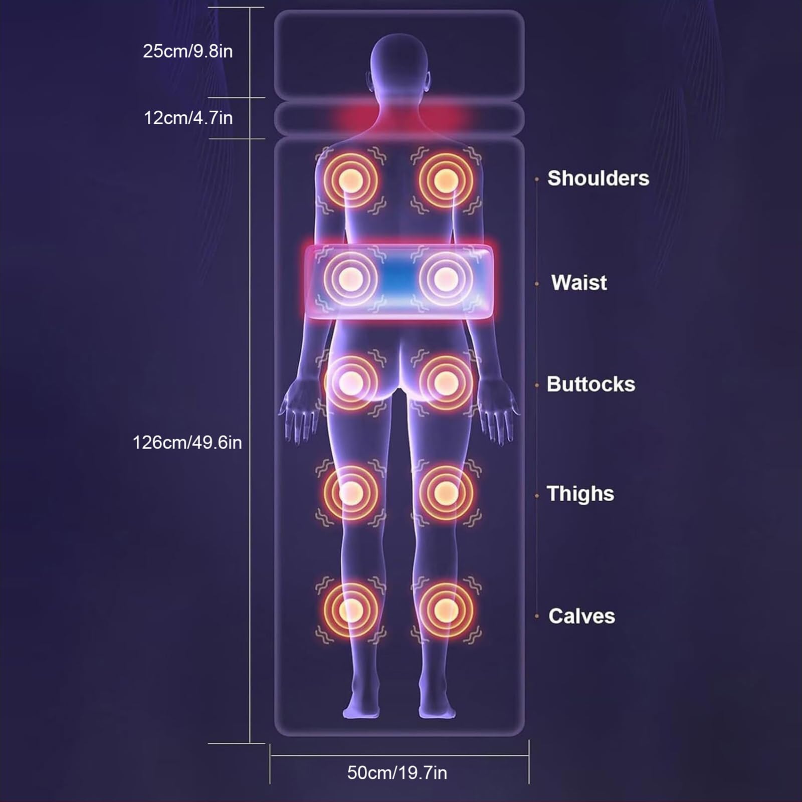 Esterilla De Masaje De Cuerpo Completo, Esterilla De Masaje 3D con Calor | Masajeador de cuello y espalda con almohadas ajustables para la relajación muscular de todo el cuerpo