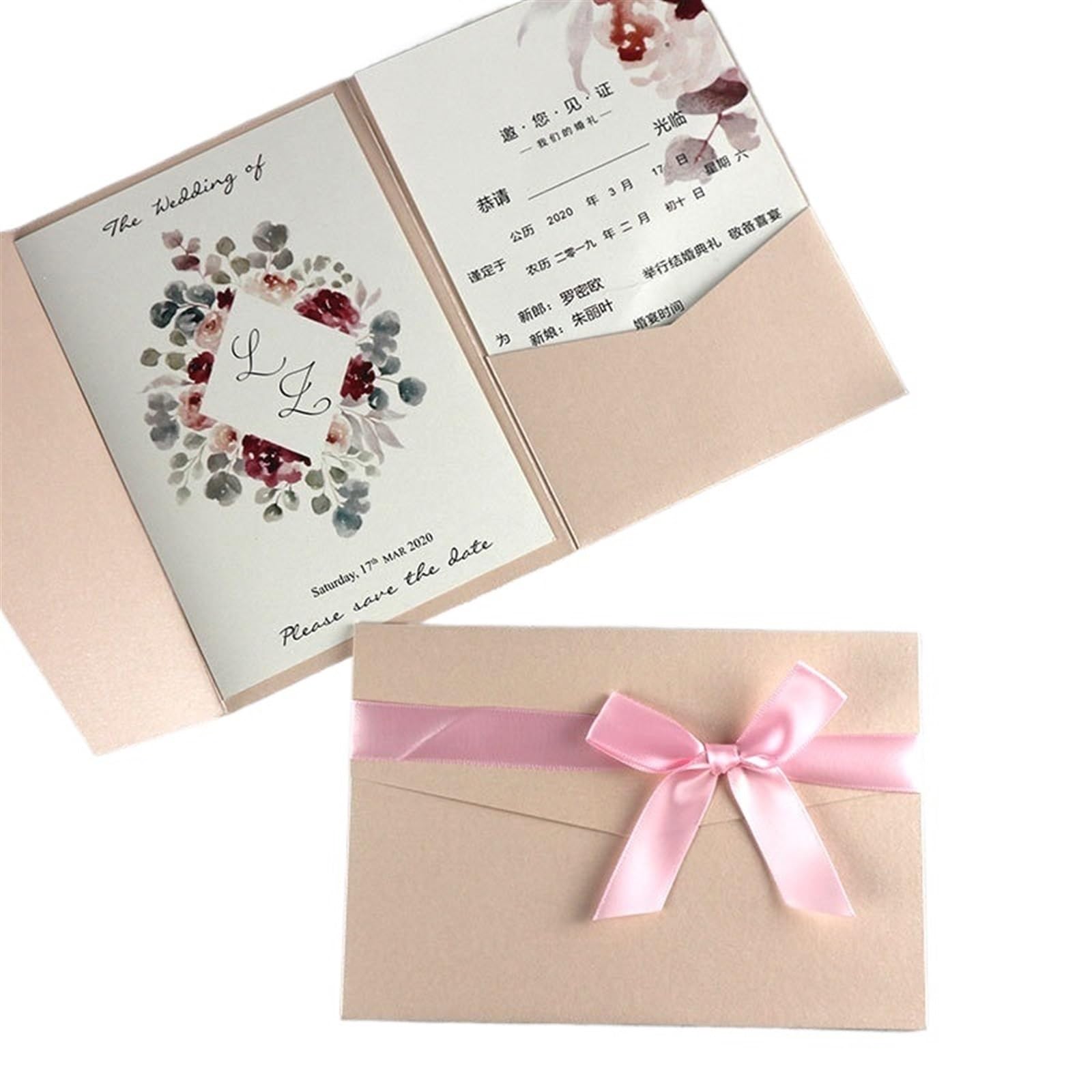 Carte Invitation Mariage Carte d'invitation de mariage à trois volets, 50 ensembles, impression personnalisée, Invitations de fiançailles, de baptême, d'anniversaire XV Faire Part De Mariage Personnal