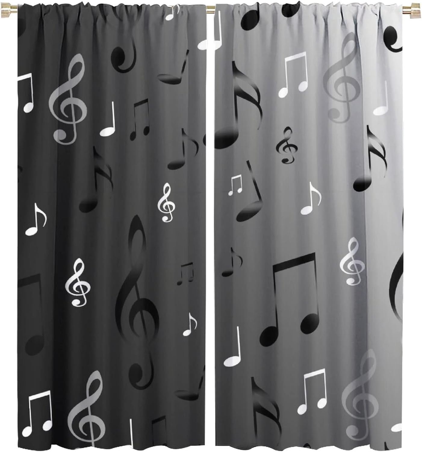 Vintage Musical Notes Theme Blackout Curtains for Bedroom,Rustic Black Grey Symbol Music Design Window Treatments Rod Pocket 2 Panels 63L x 27.5W