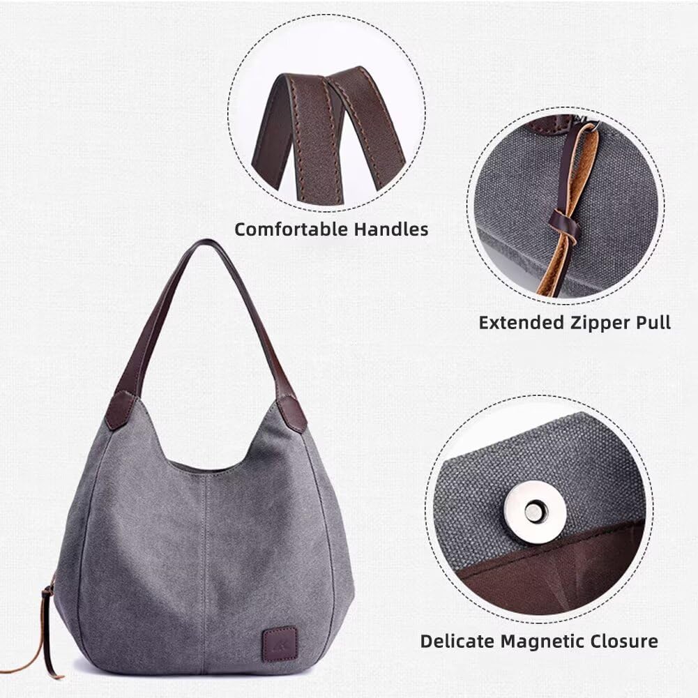 Handbag for Women Canvas Work Tote Bag Ladies Cloth Purse Casual Everyday Shoulder Bag Multi-Pocket Top Handle Handbag - Image 5