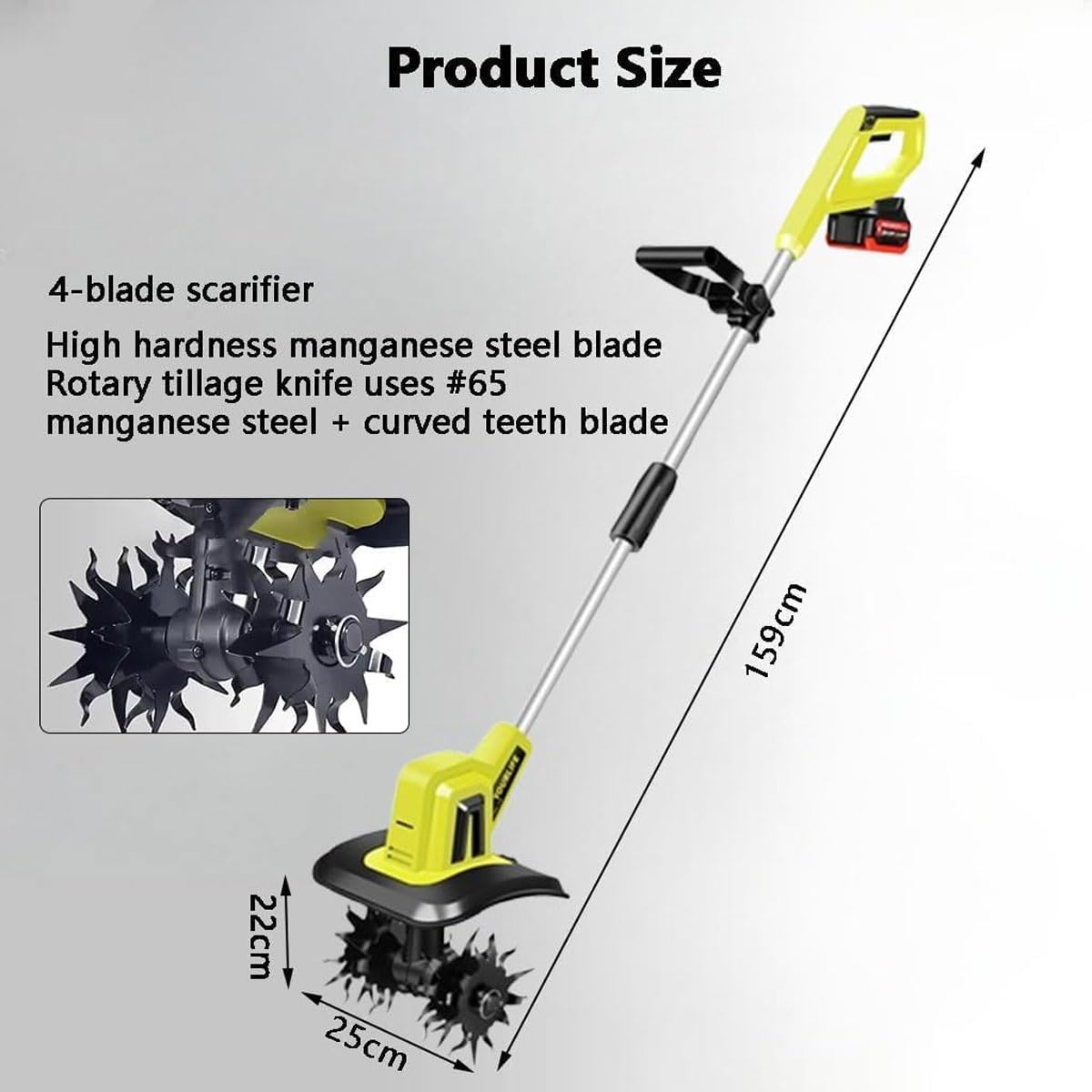 Motoculteur électrique de jardin, scarificateurs de cultivateur de sol sans fil avec batterie de 4000 mAh,largeur de travail de 25cm,profondeur de labourage de 22cm,outils de jardin de motoculteur