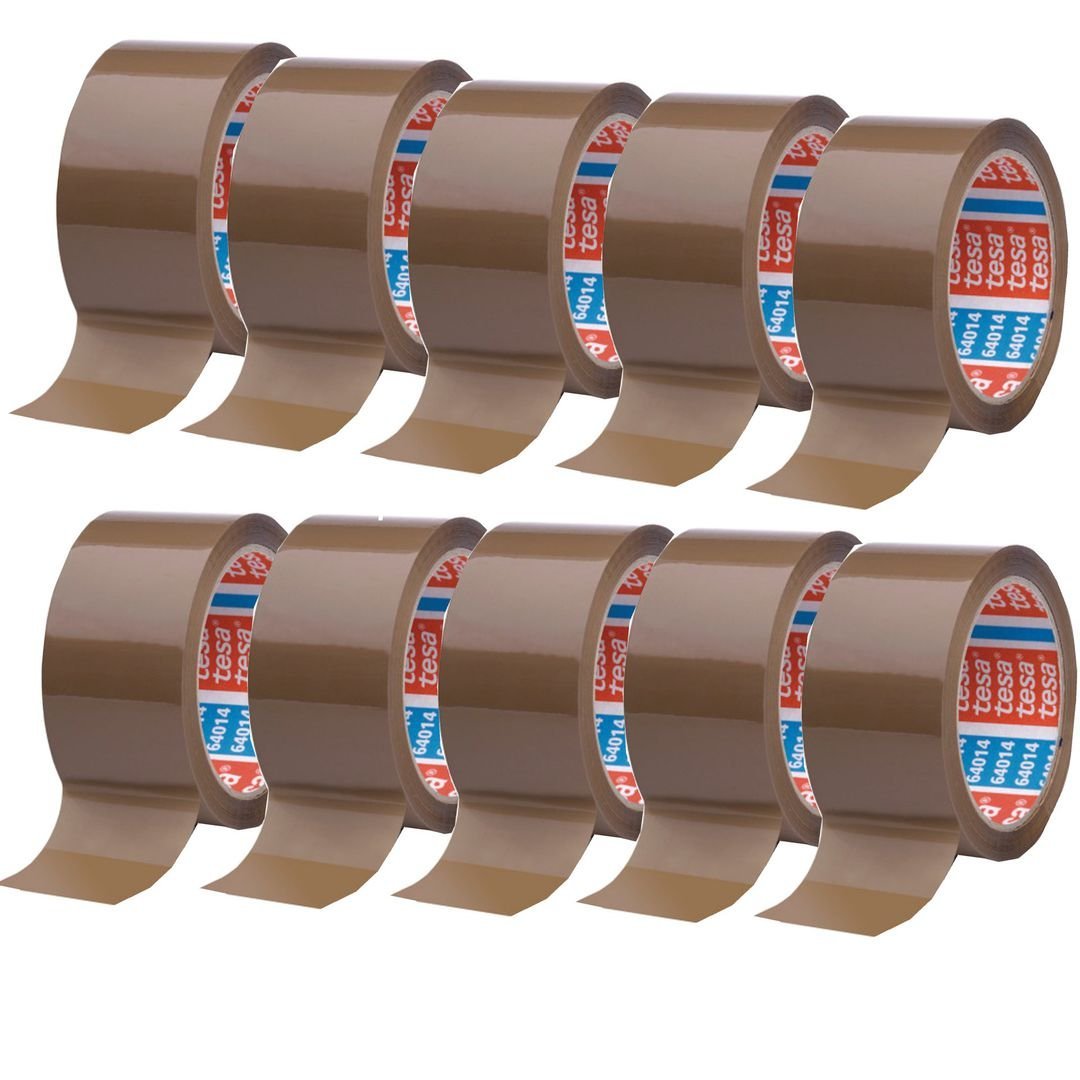 TESA 64014 - Cinta adhesiva, 66 m x 50 mm, color marrón, color marrón 10 Rollen